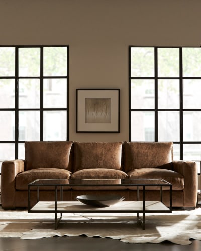 Upholstered Leather Sofa Horchow Com, Buchanan Top Grain Leather Sofa