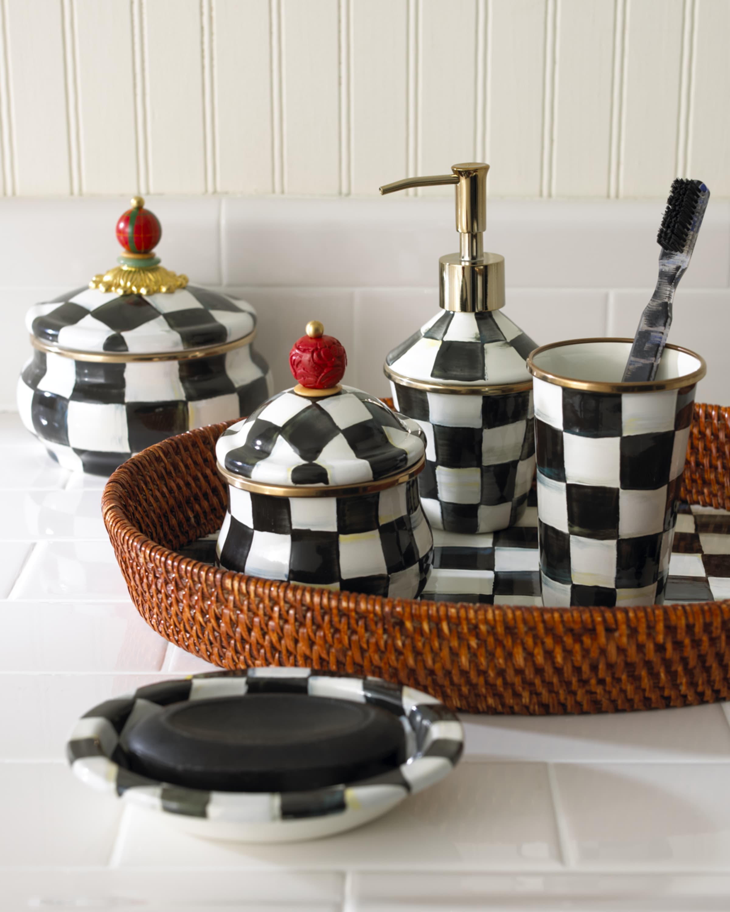 【新品】McKenzie-Childs チェック柄　トレイ MacKenzie-Childs Courtly Check Large Enamel Rattan Serving Tray