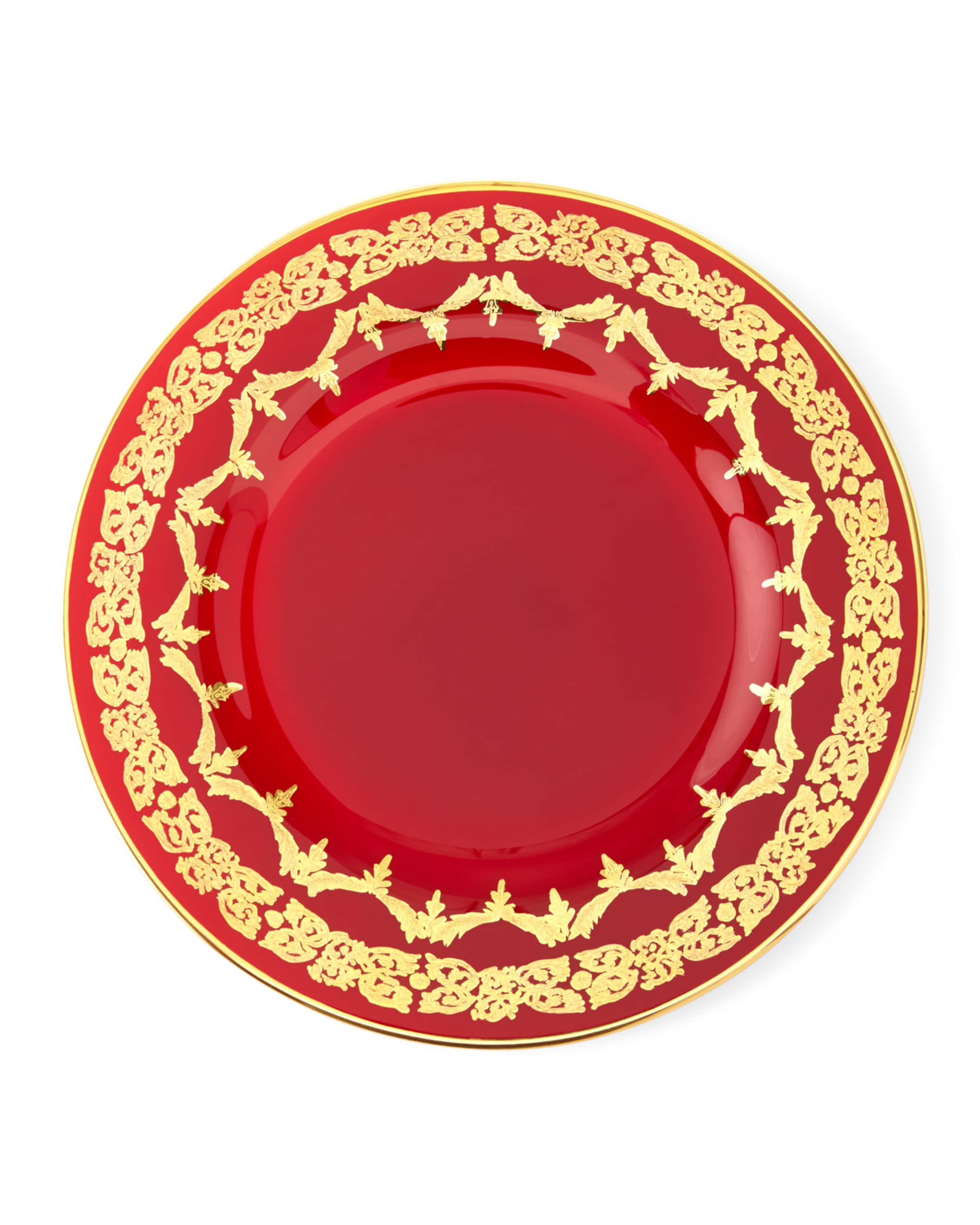 Neiman Marcus Red Oro Bello Dinner Plate, Set of 4