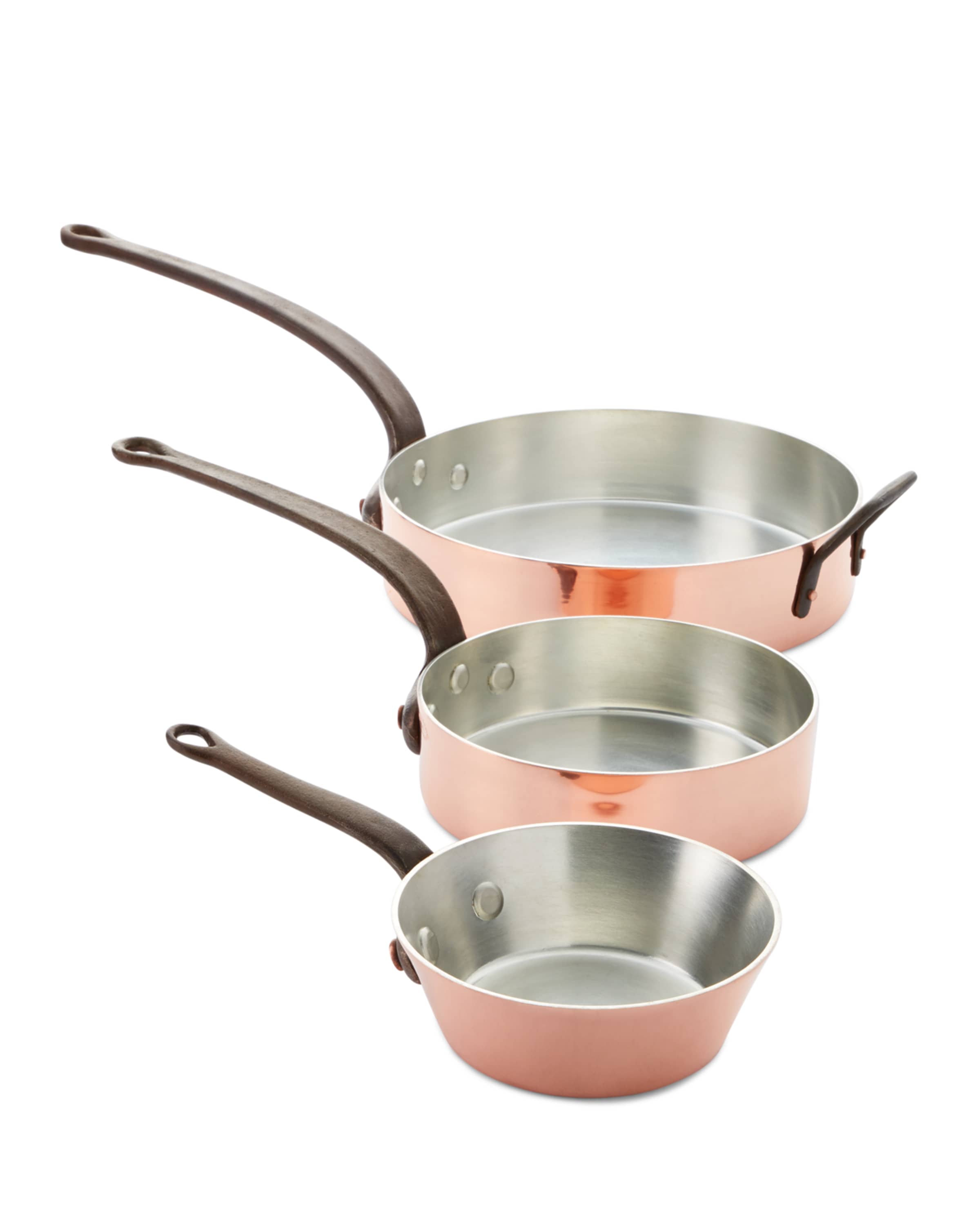 Duparquet Copper Cookware Solid Copper TinLined Pans, Set of 3 and
