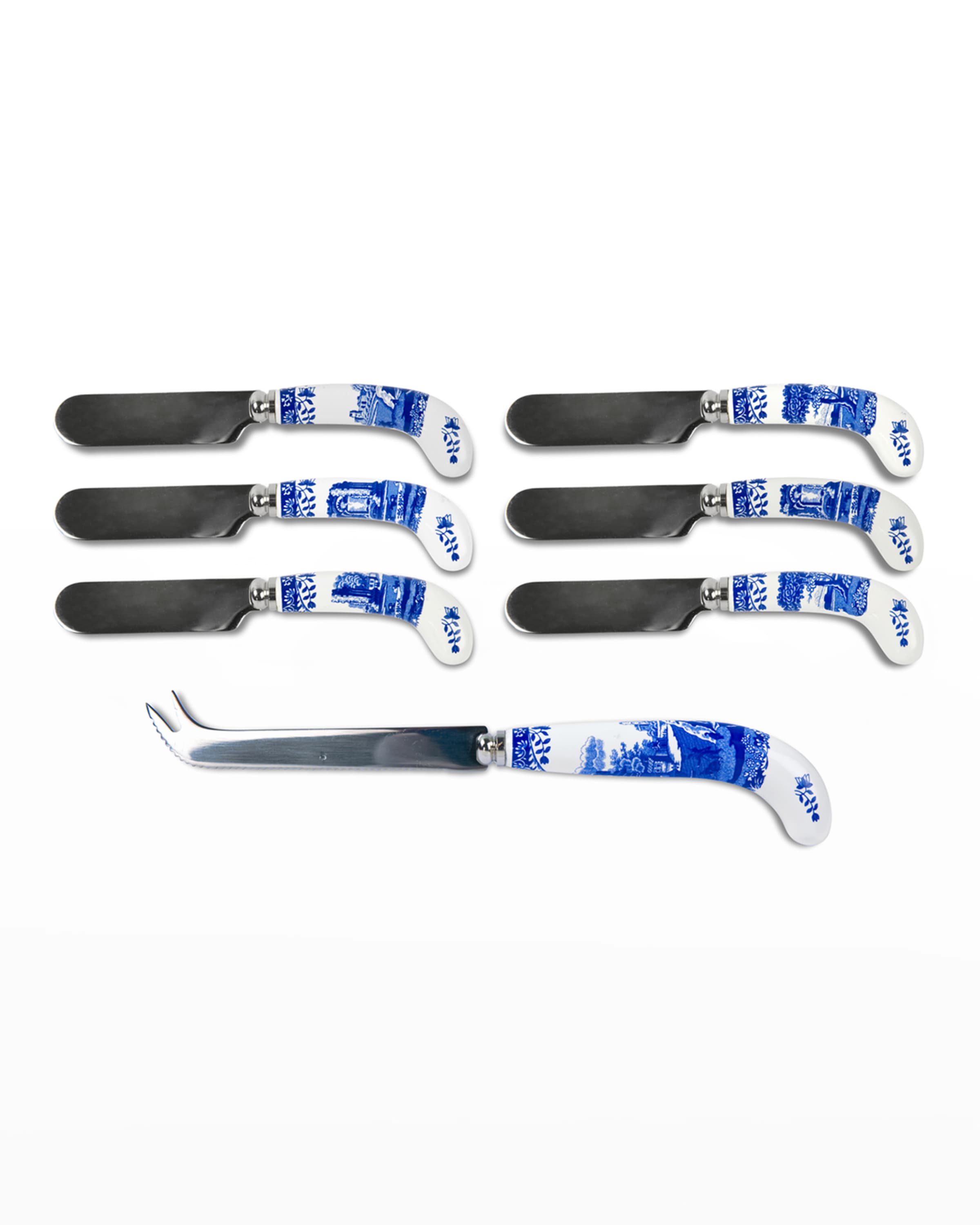 Spode Blue Italian Cheese Knife Spreaders, Set of 7