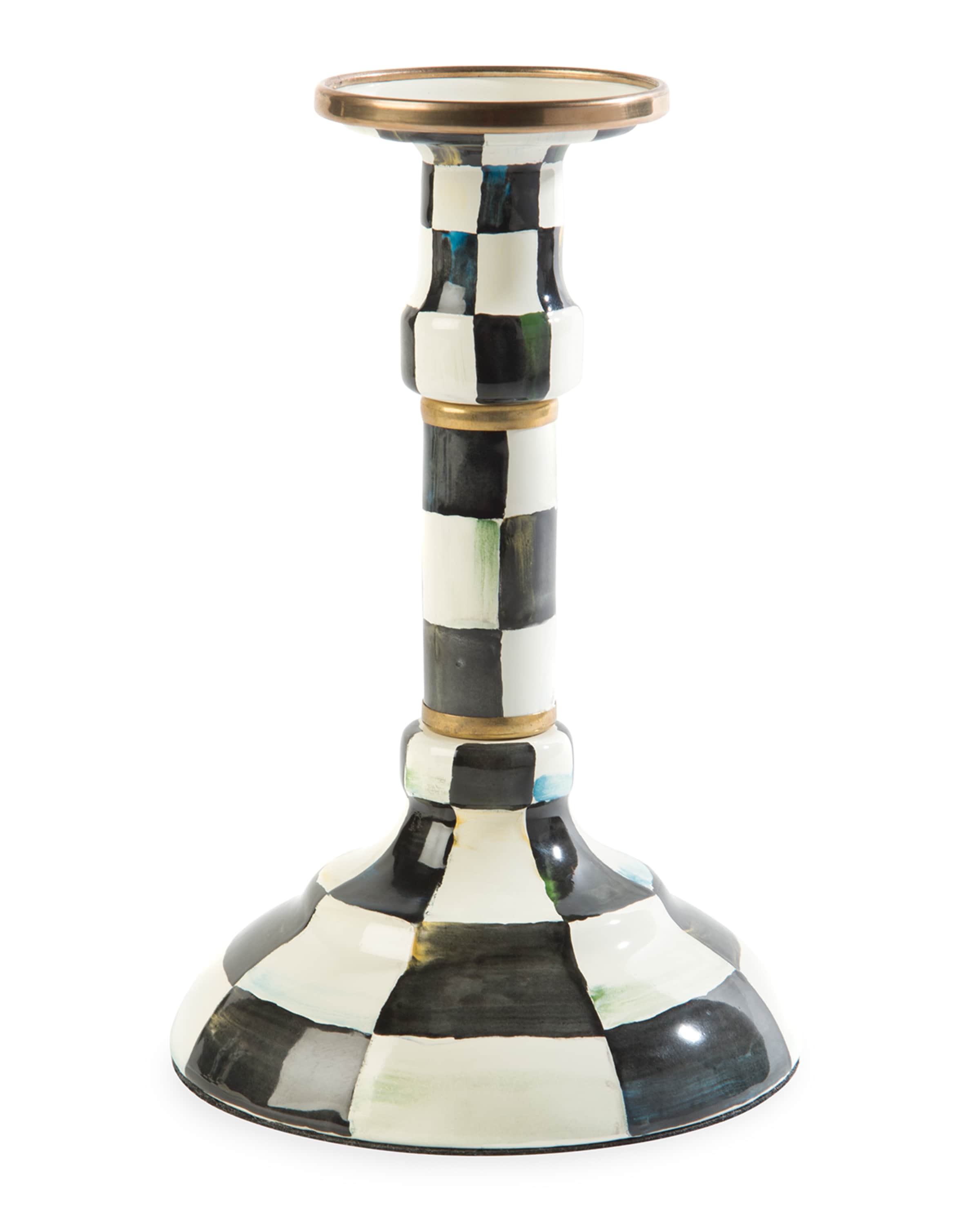 MacKenzieChilds Courtly Check Enamel Large Candlestick Holder and
