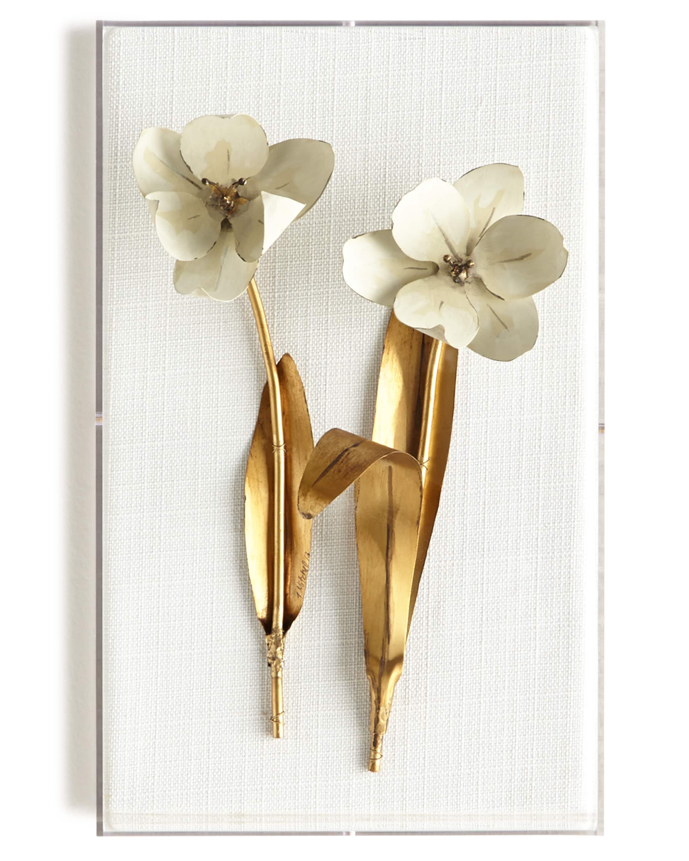 Tommy Mitchell Original Gilded Tulip on White Linen