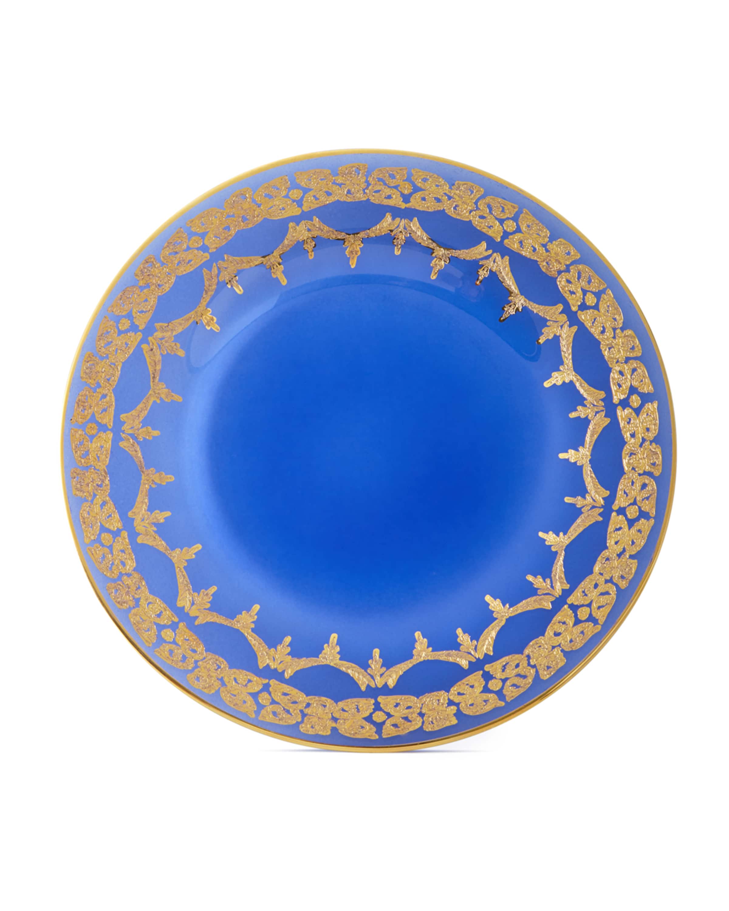 Neiman Marcus Blue Oro Bello Dinner Plates, Set of 4