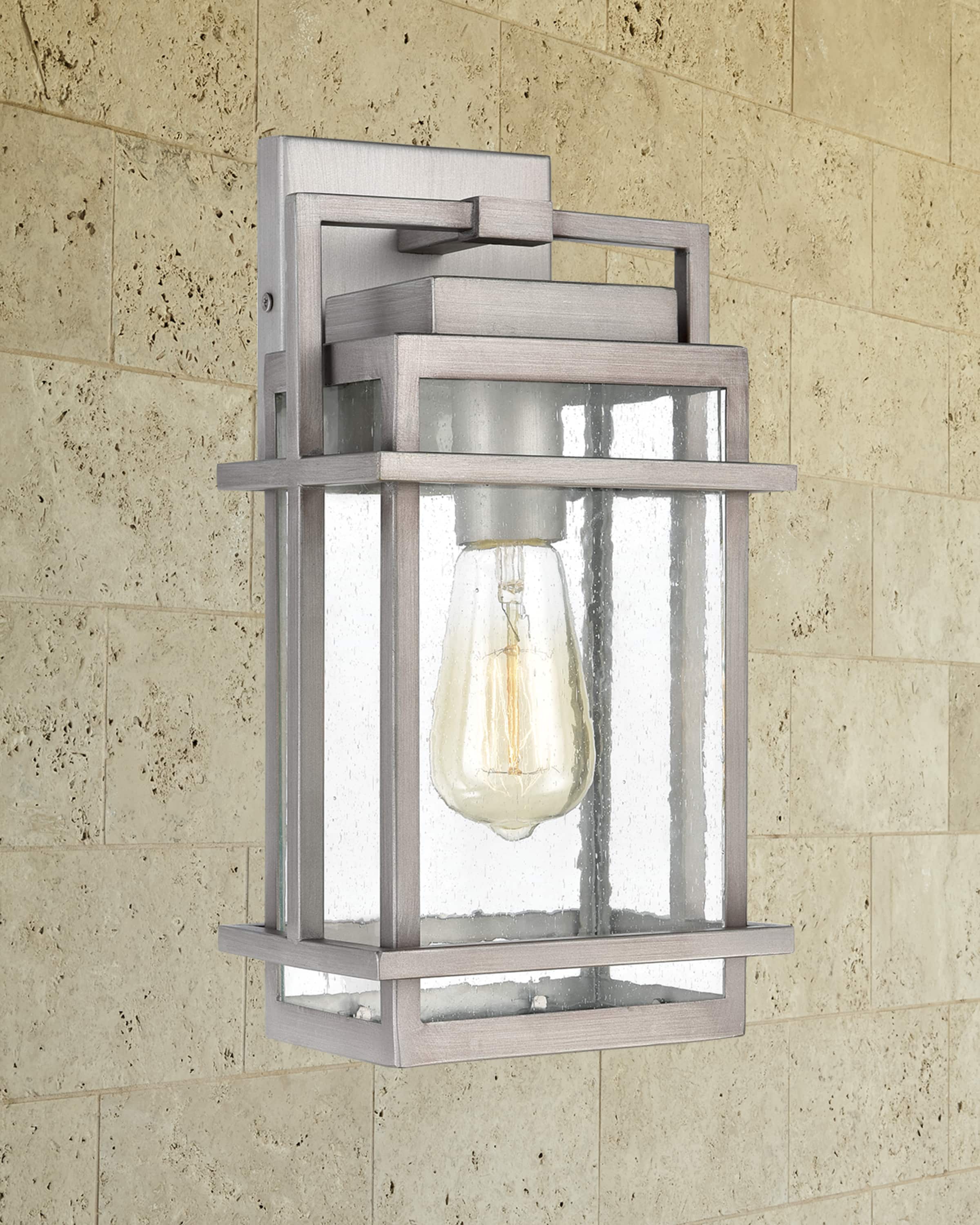 Breckenridge 1-Light Outdoor Sconce in Weathered Zinc with Seedy Glass