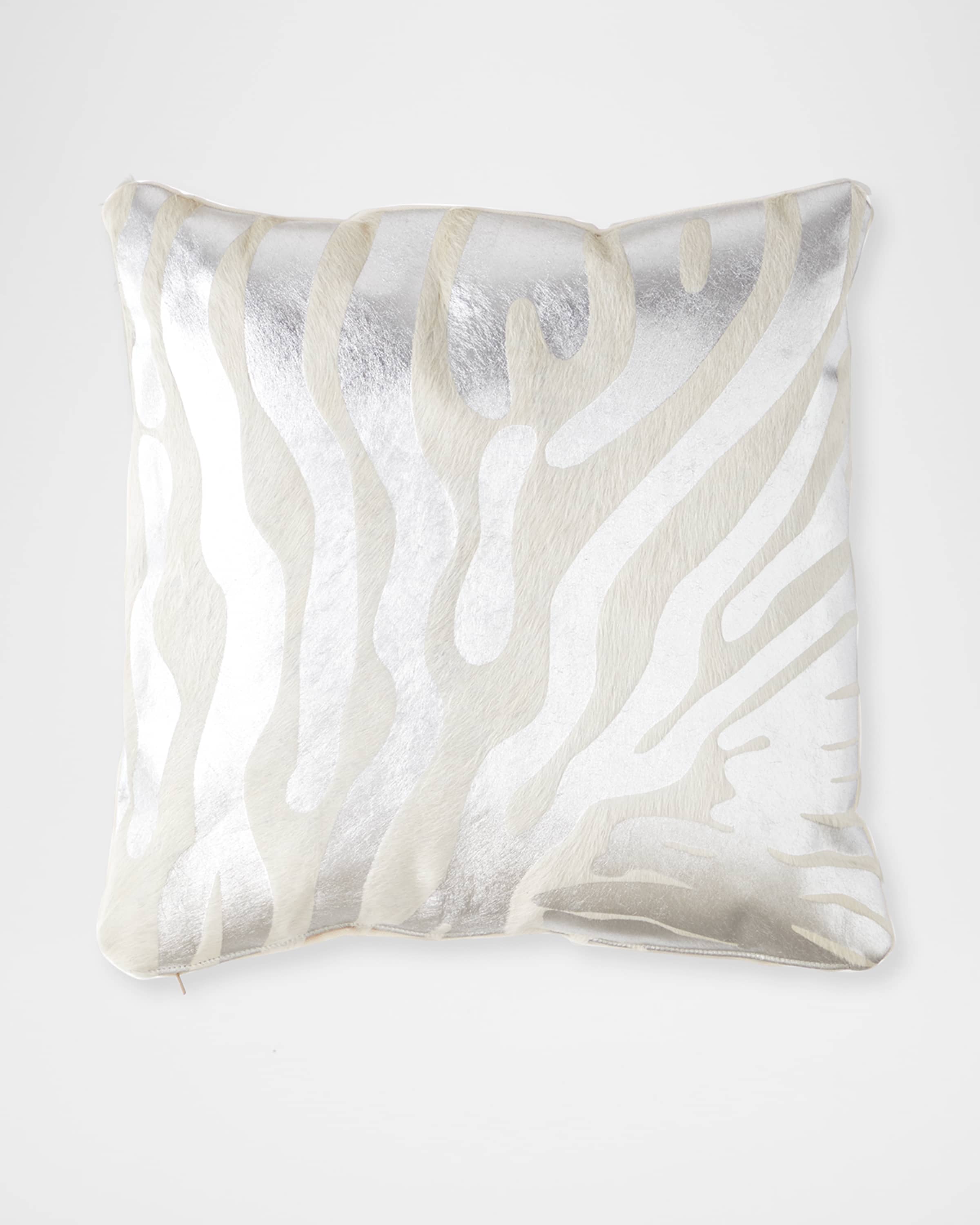 Massoud Metallic Hair Hide Zebra Pillow, 19"Sq.