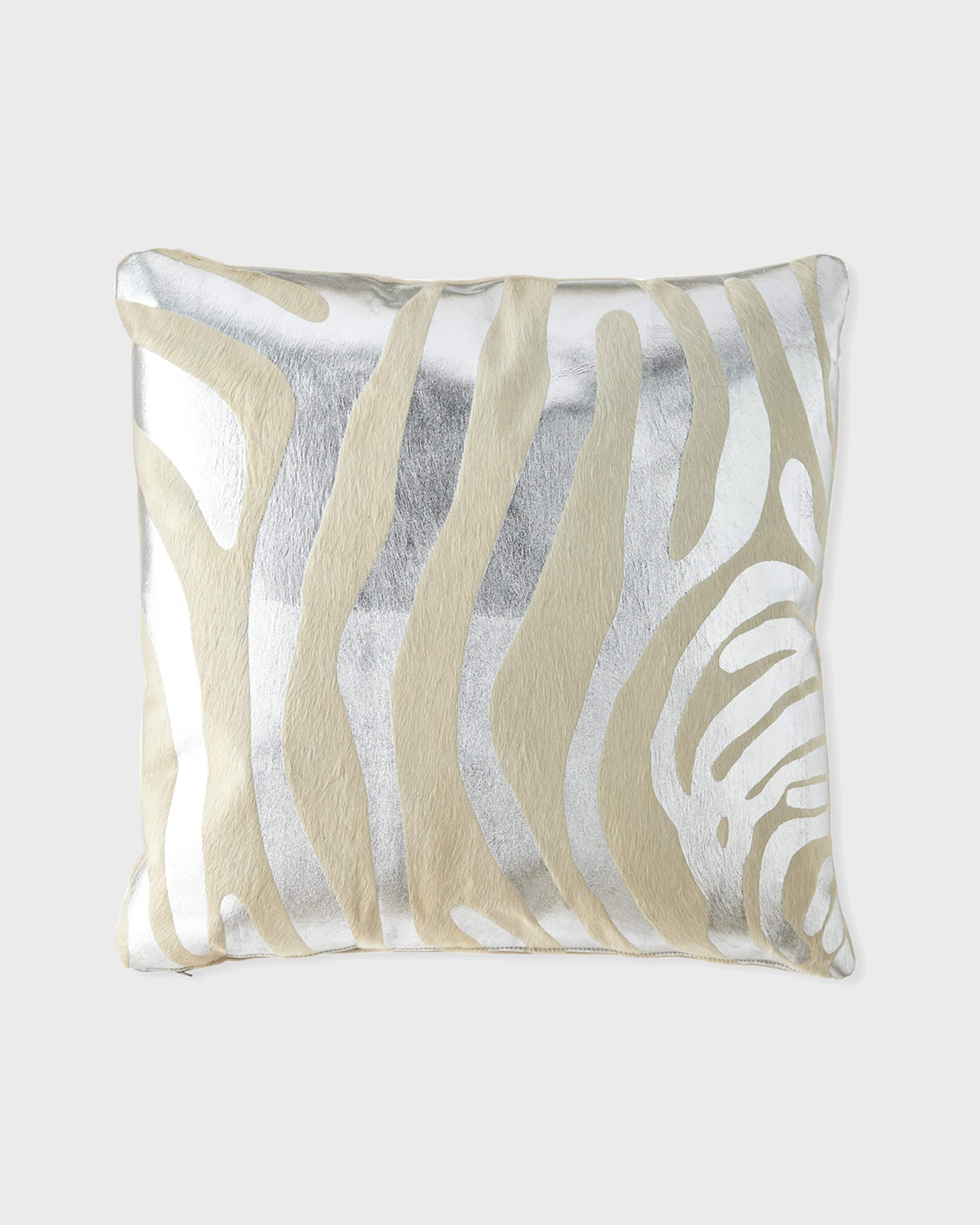Massoud Metallic Hair Hide Zebra Pillow, 22"Sq.