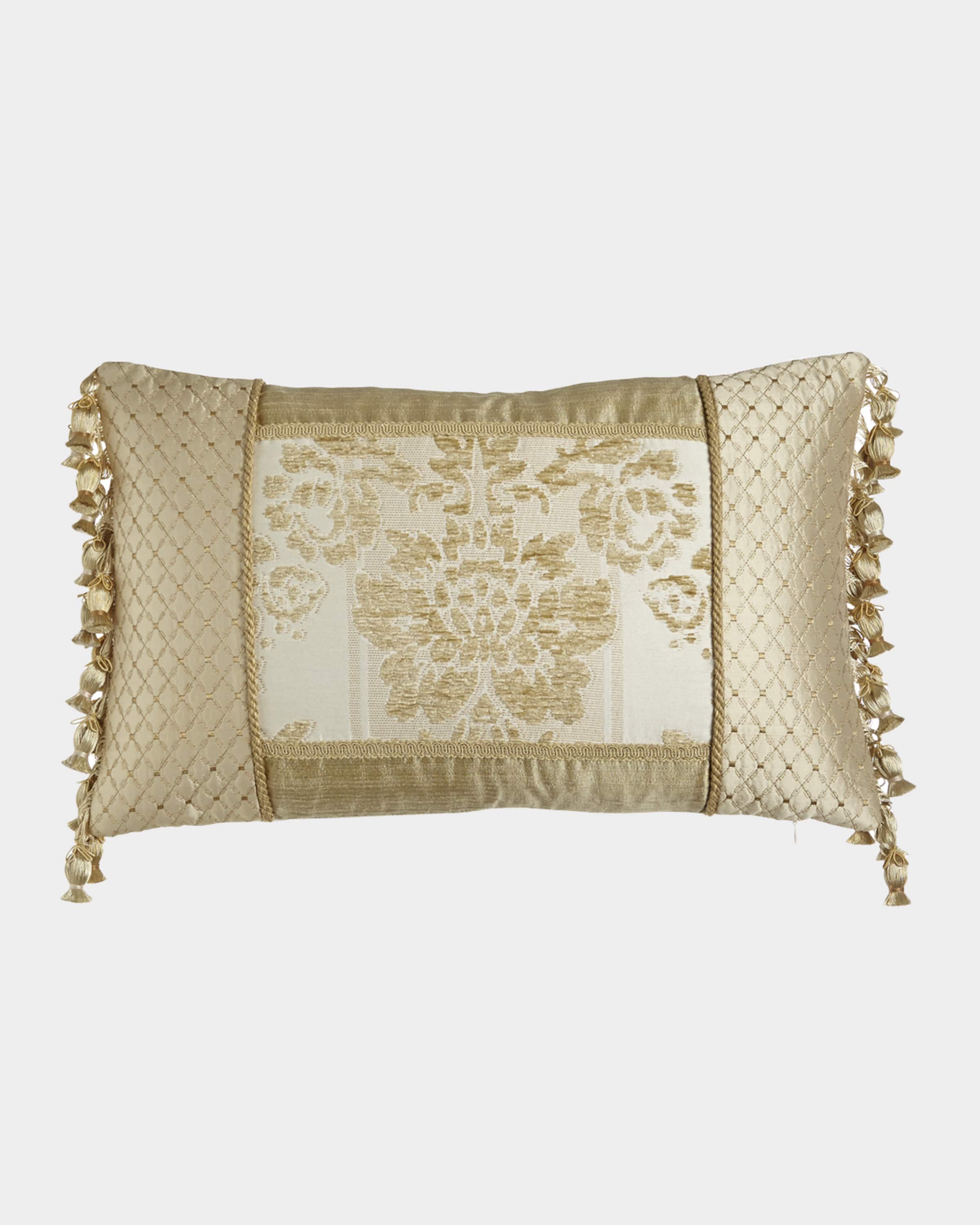 Austin Horn Collection Antoinette Pieced Boudoir Pillow with Side Onion-Tassel Fringe, 13" x 19"