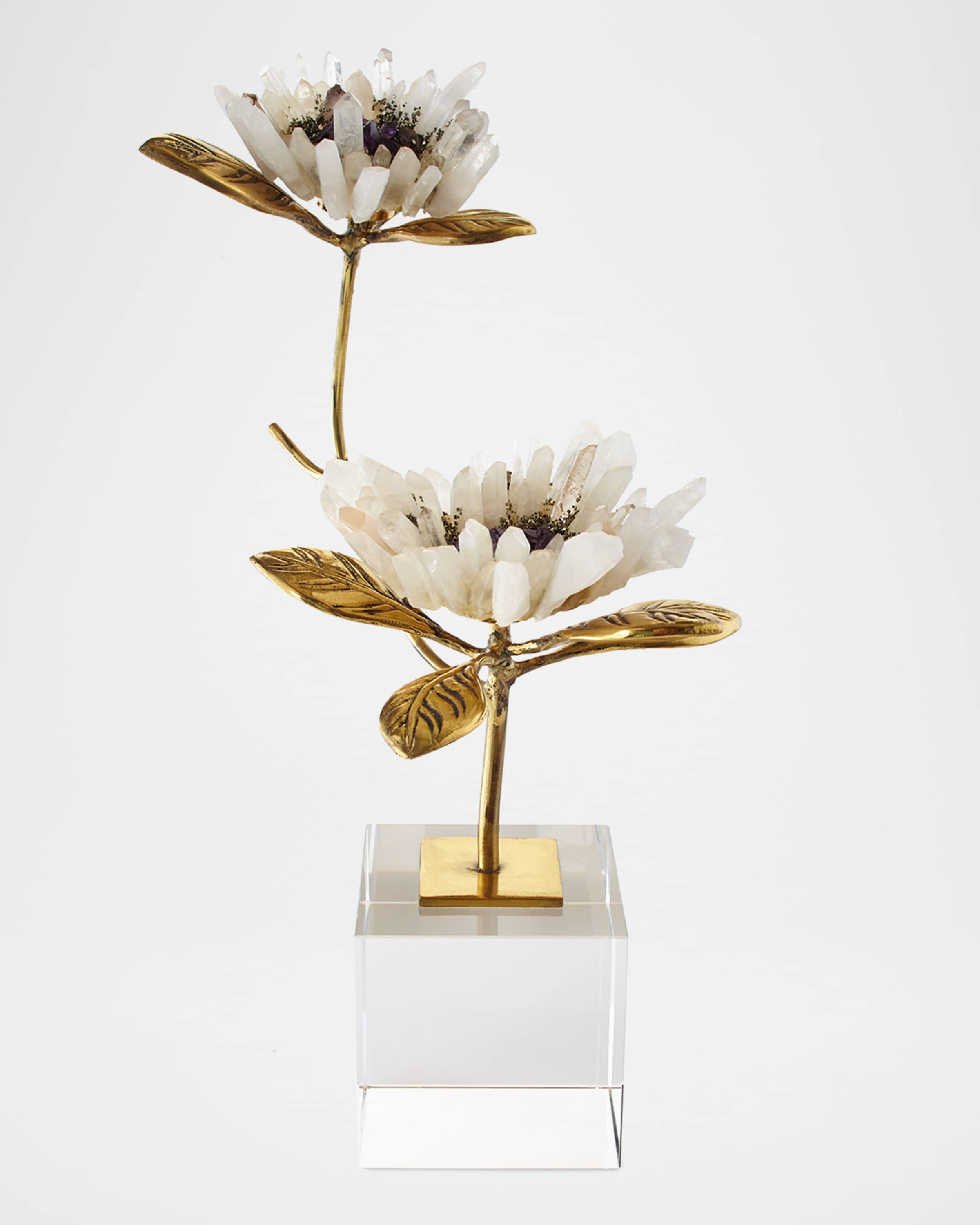 John-Richard Collection Double Crystal Bloom Floral Sculpture