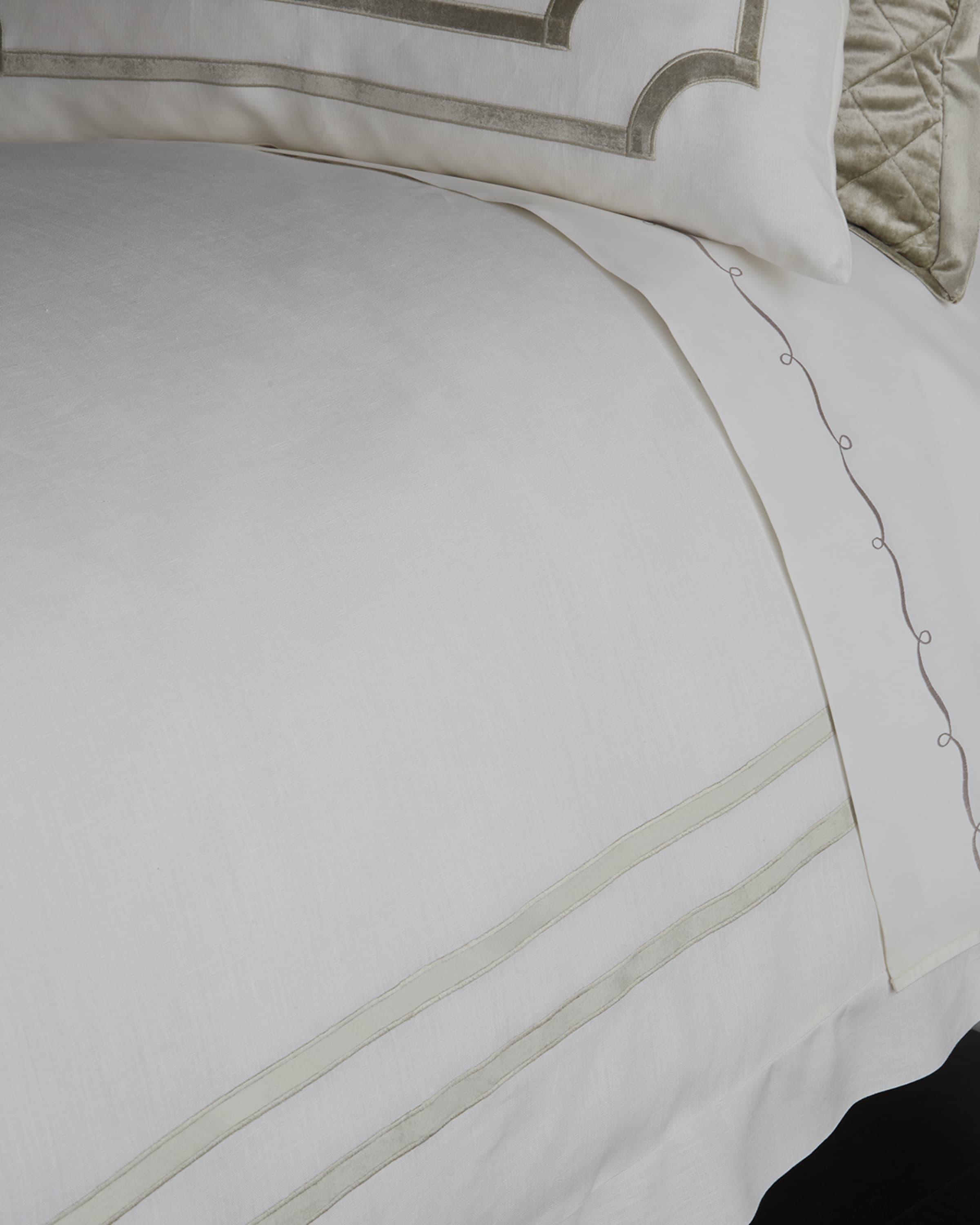 Lili Alessandra Mozart White Linen and Straw Velvet Bed Throw and Pillows