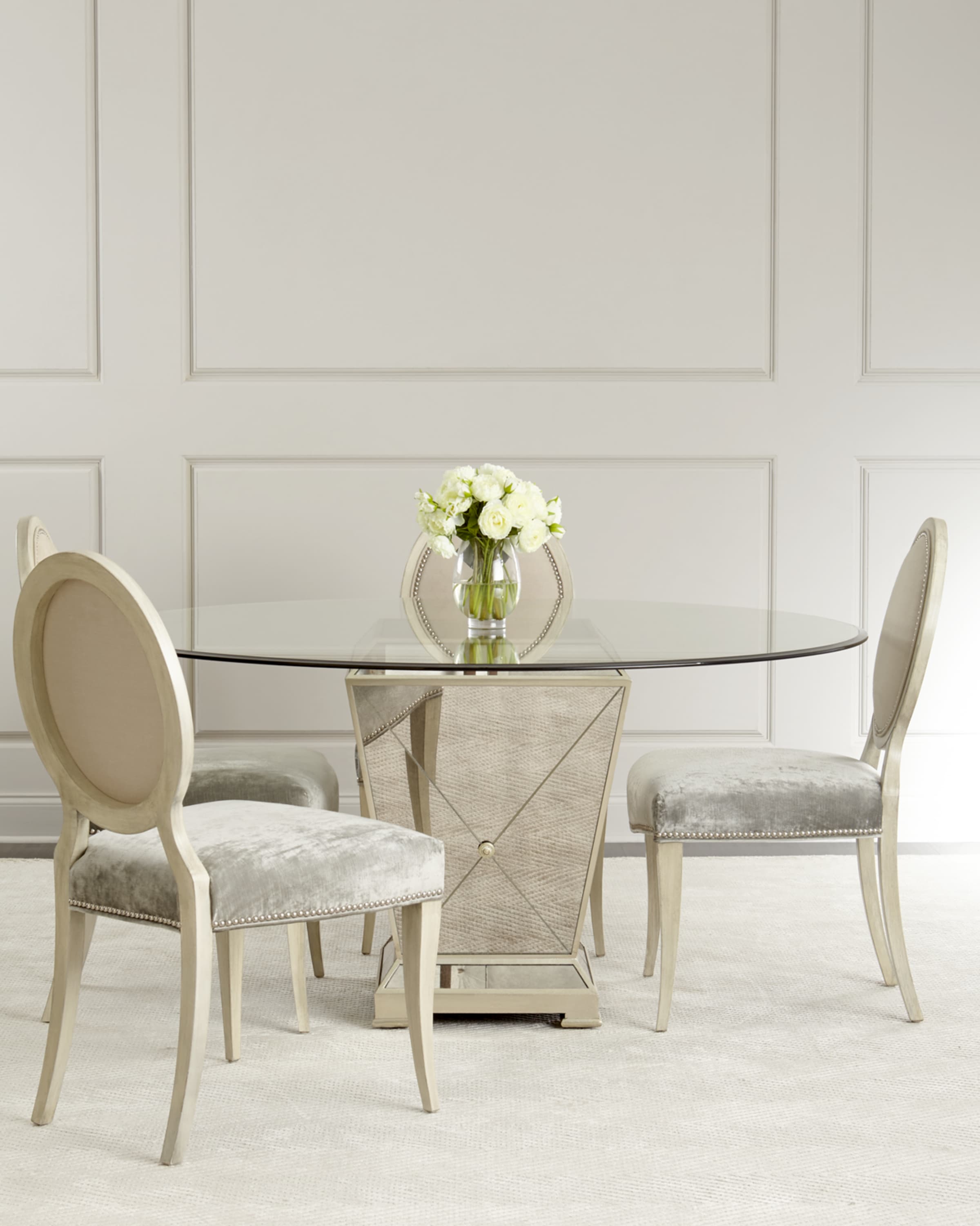 Massoud Milo Mirrored Dining Table & Dining Chair & Matching