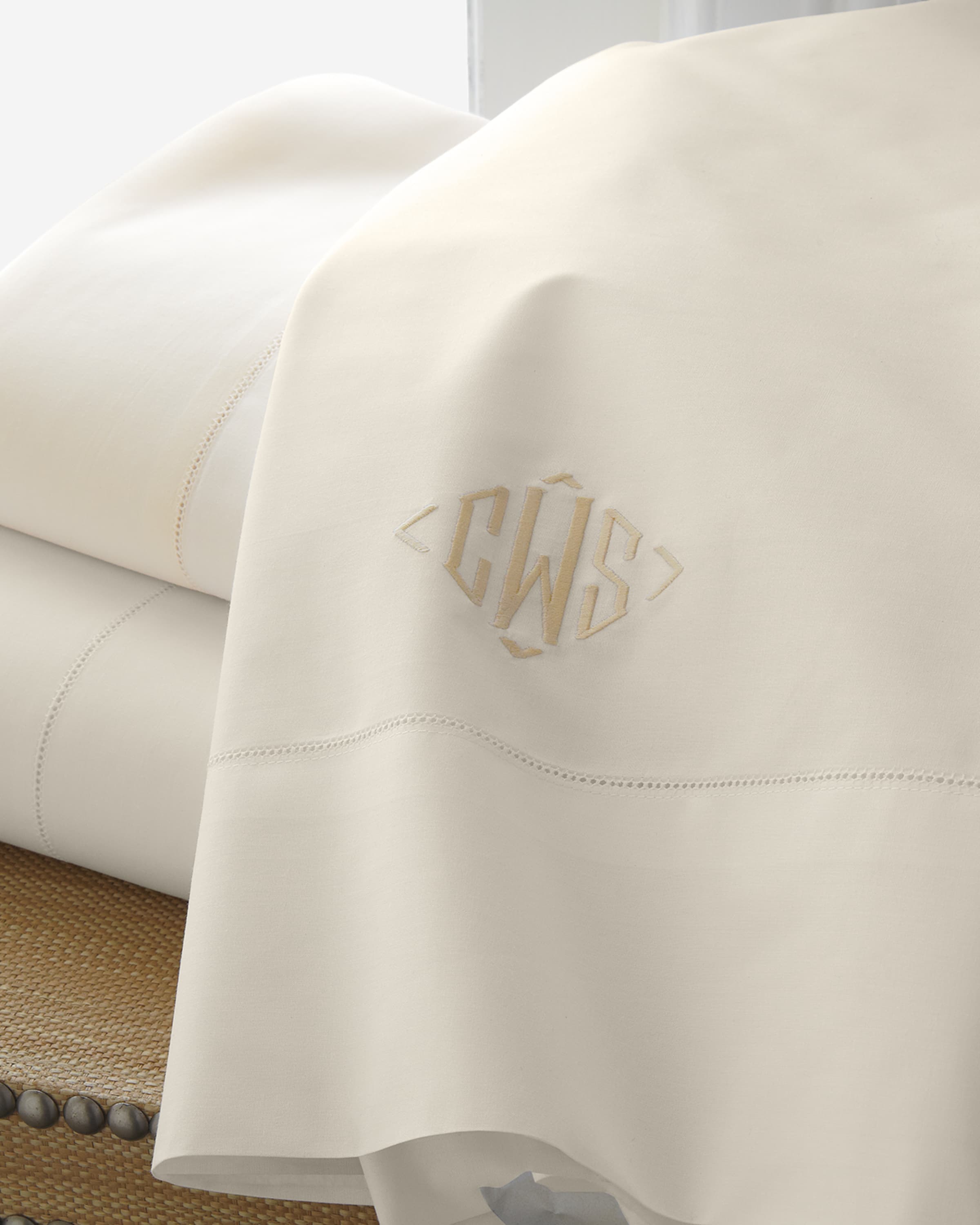 Matouk Positano Hemstitch Fitted Sheet, QUEEN