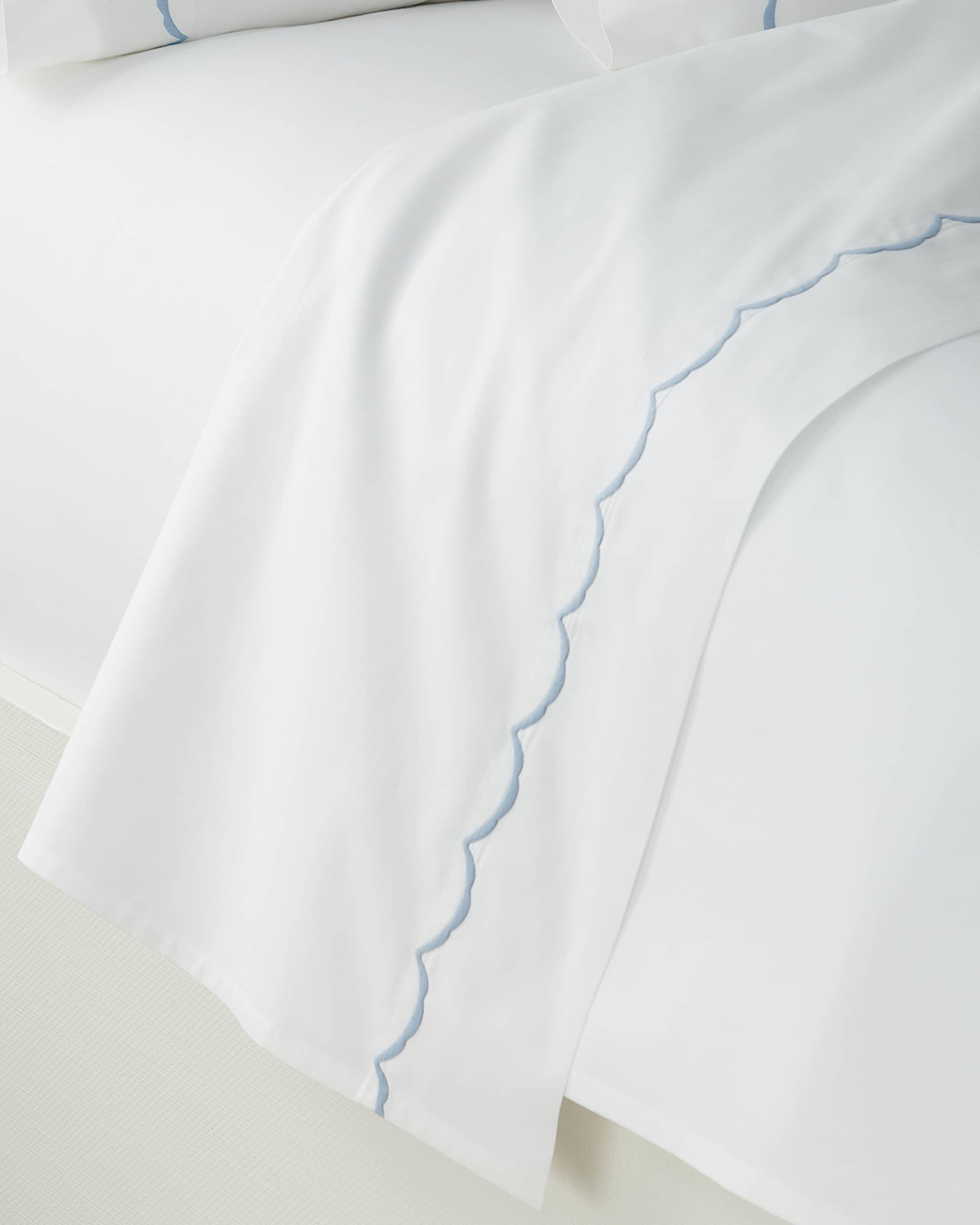 Matouk Scallop Embroidered 350 Thread Count Flat Sheet, Queen