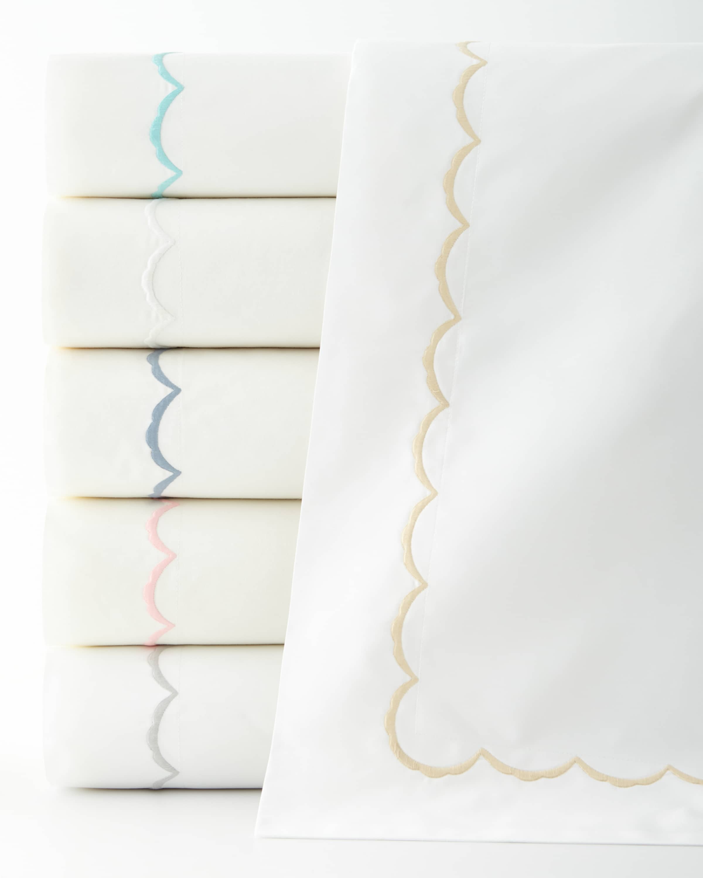 Matouk Scallop Embroidered 350 Thread Count Flat Sheet, KING