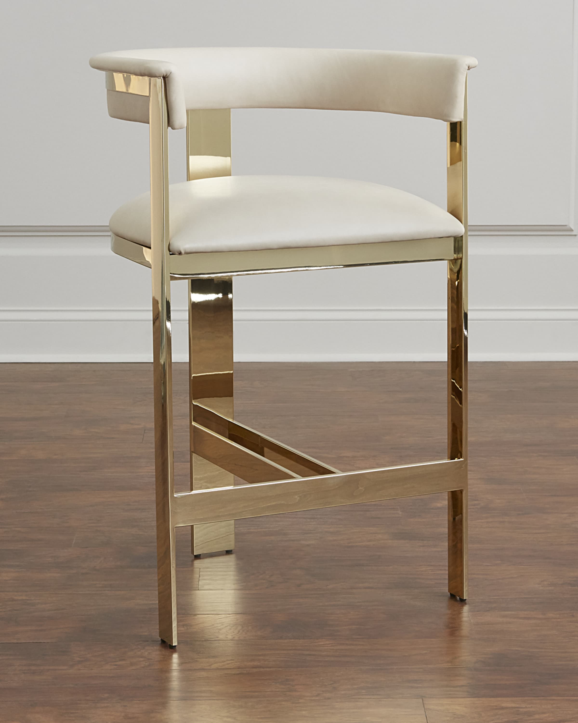 Interlude Home Darla Brass & Leather Bar Stool, 30"