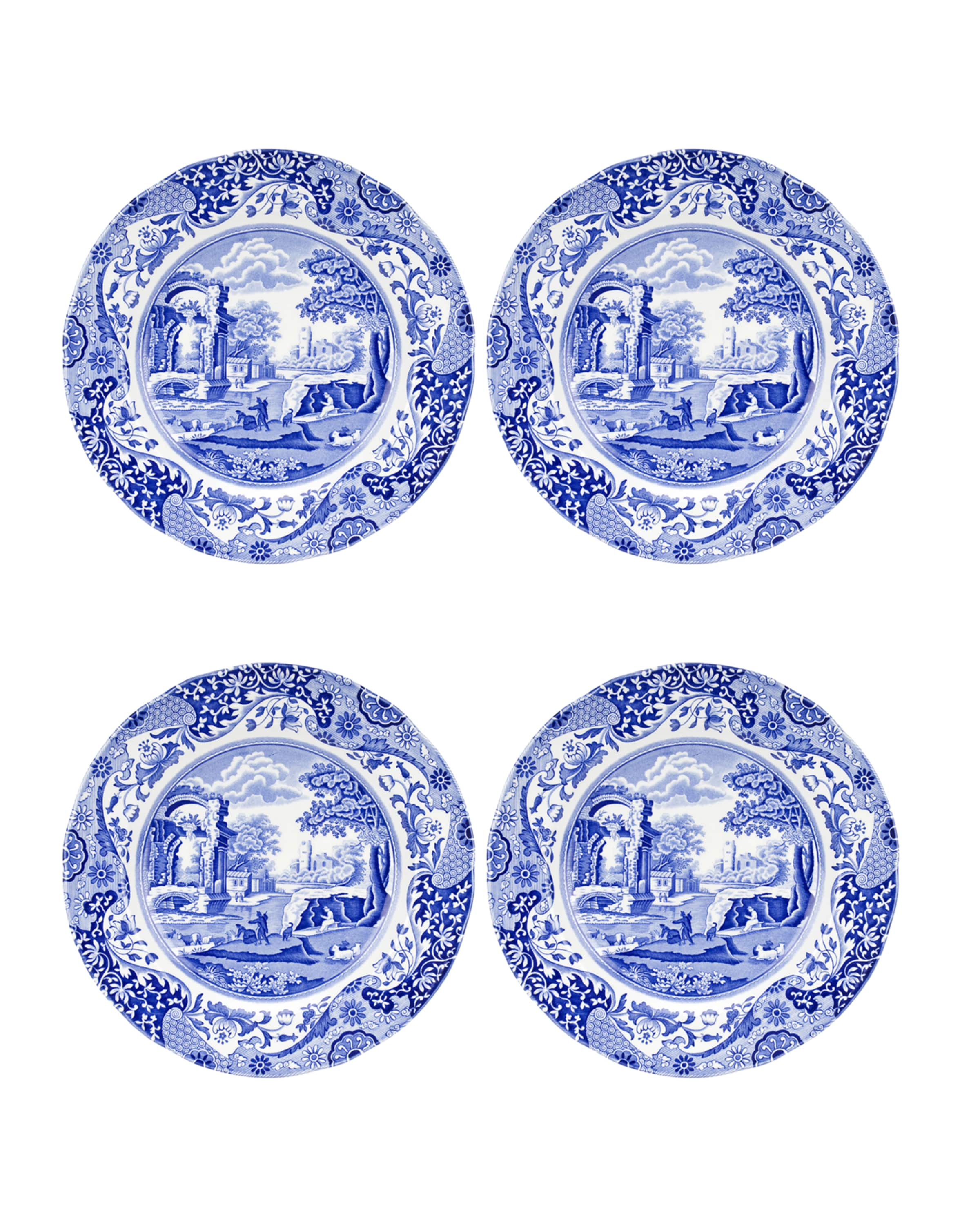 Blue Italian Teacups and Saucers (Set of 4)