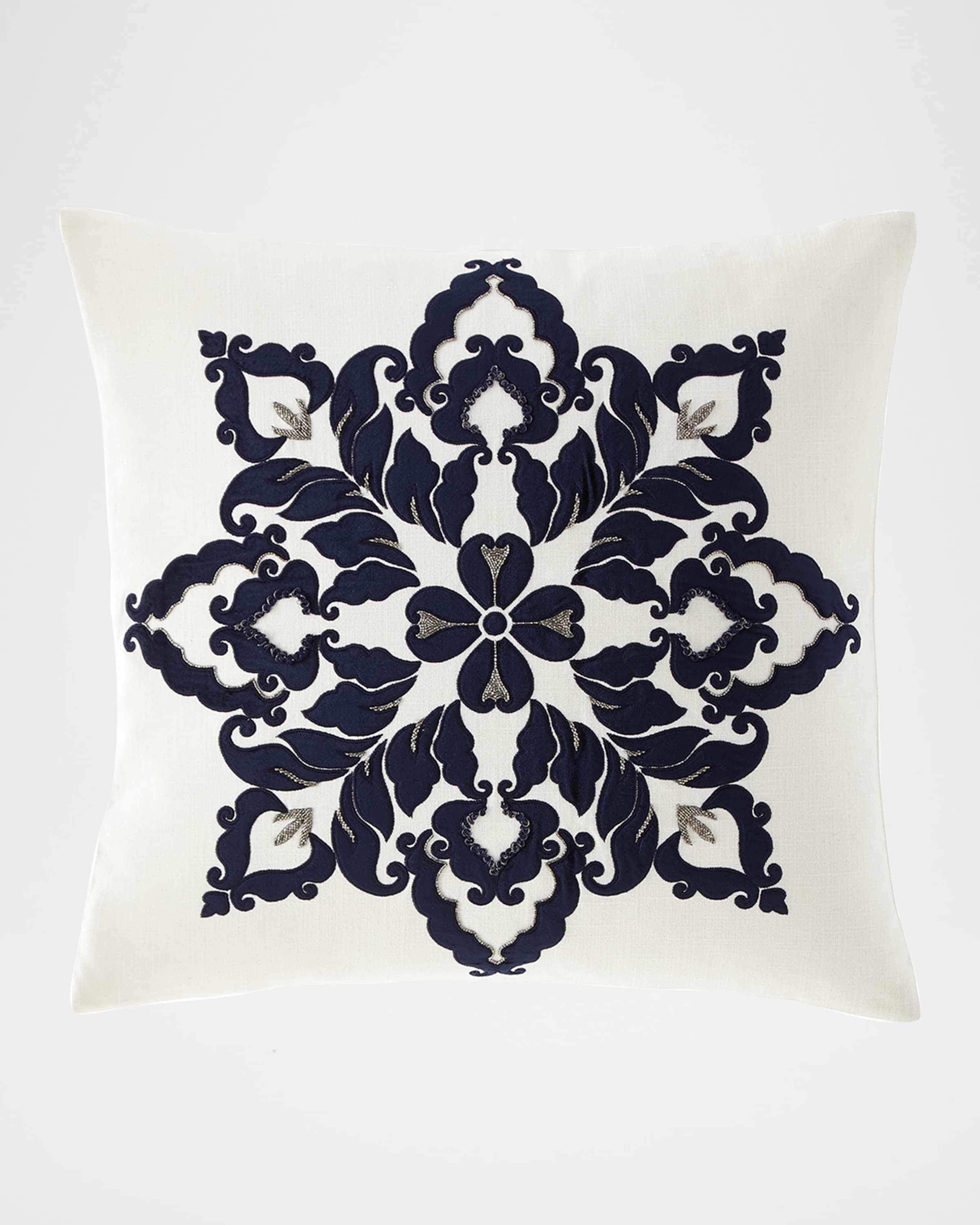 Callisto Home Velvet & Linen Beaded Decorative Pillow