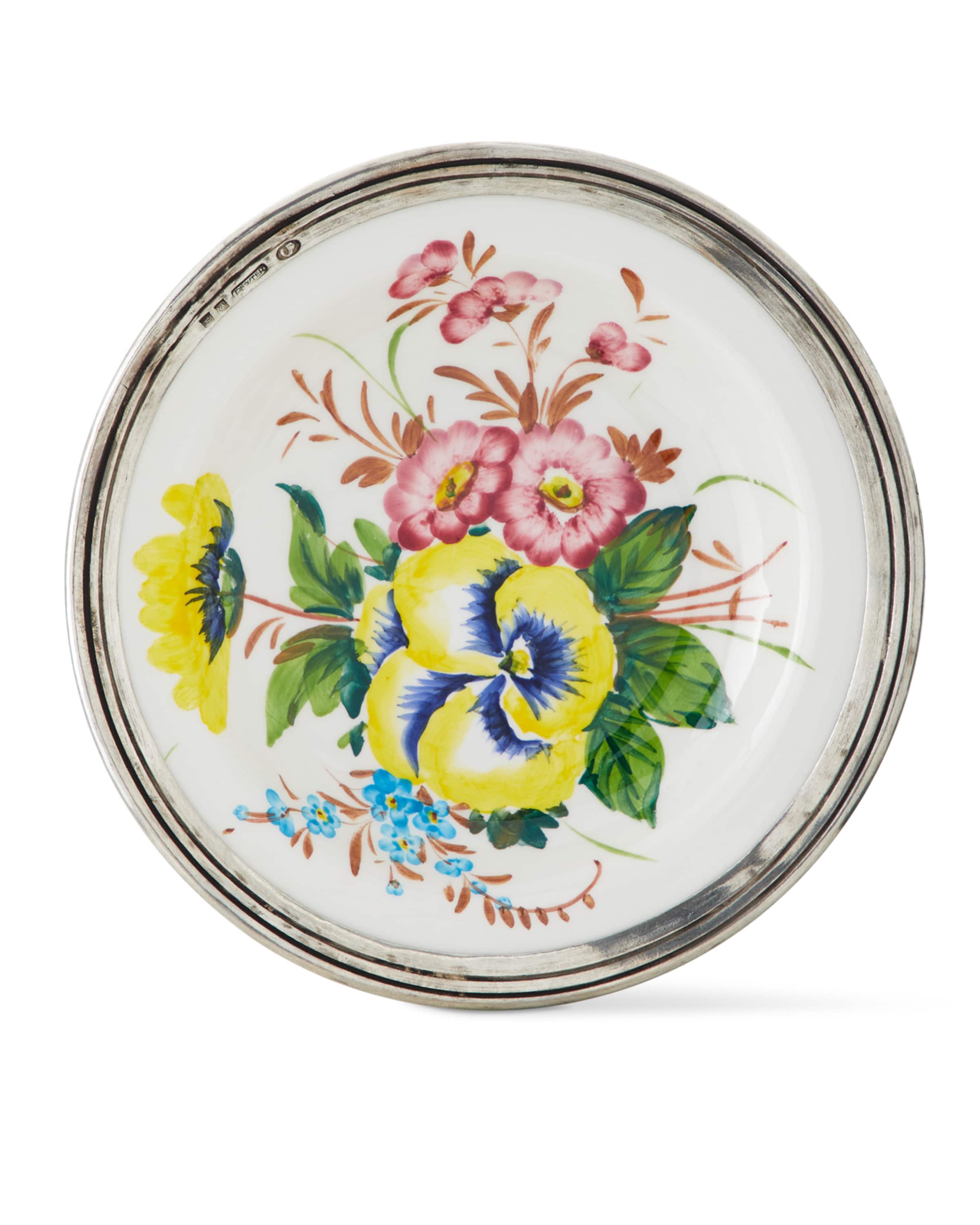Neiman Marcus Floral Pewter & Ceramic Soup Bowl