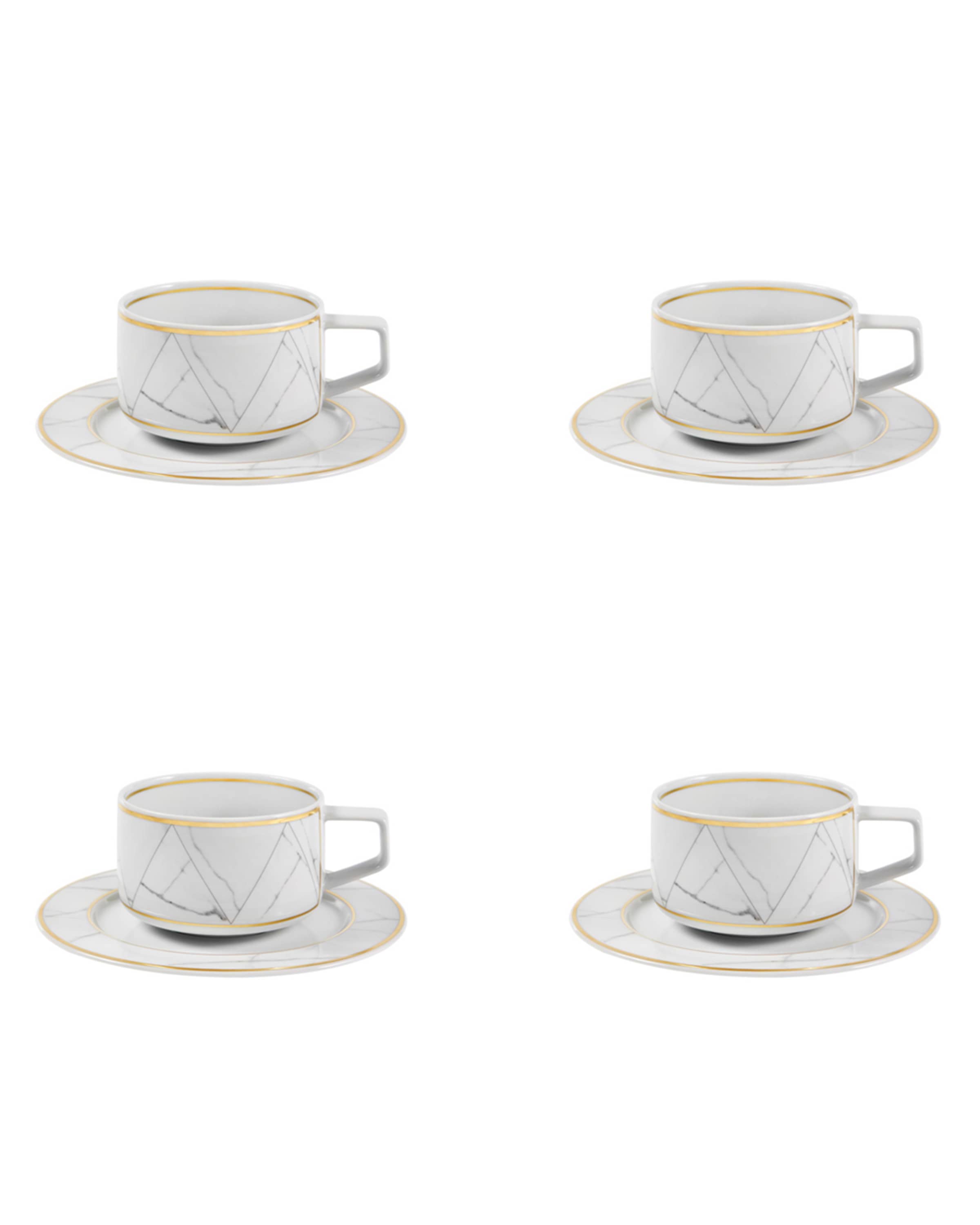 Vista Alegre Carrara Teacups And Saucers, Set of Four