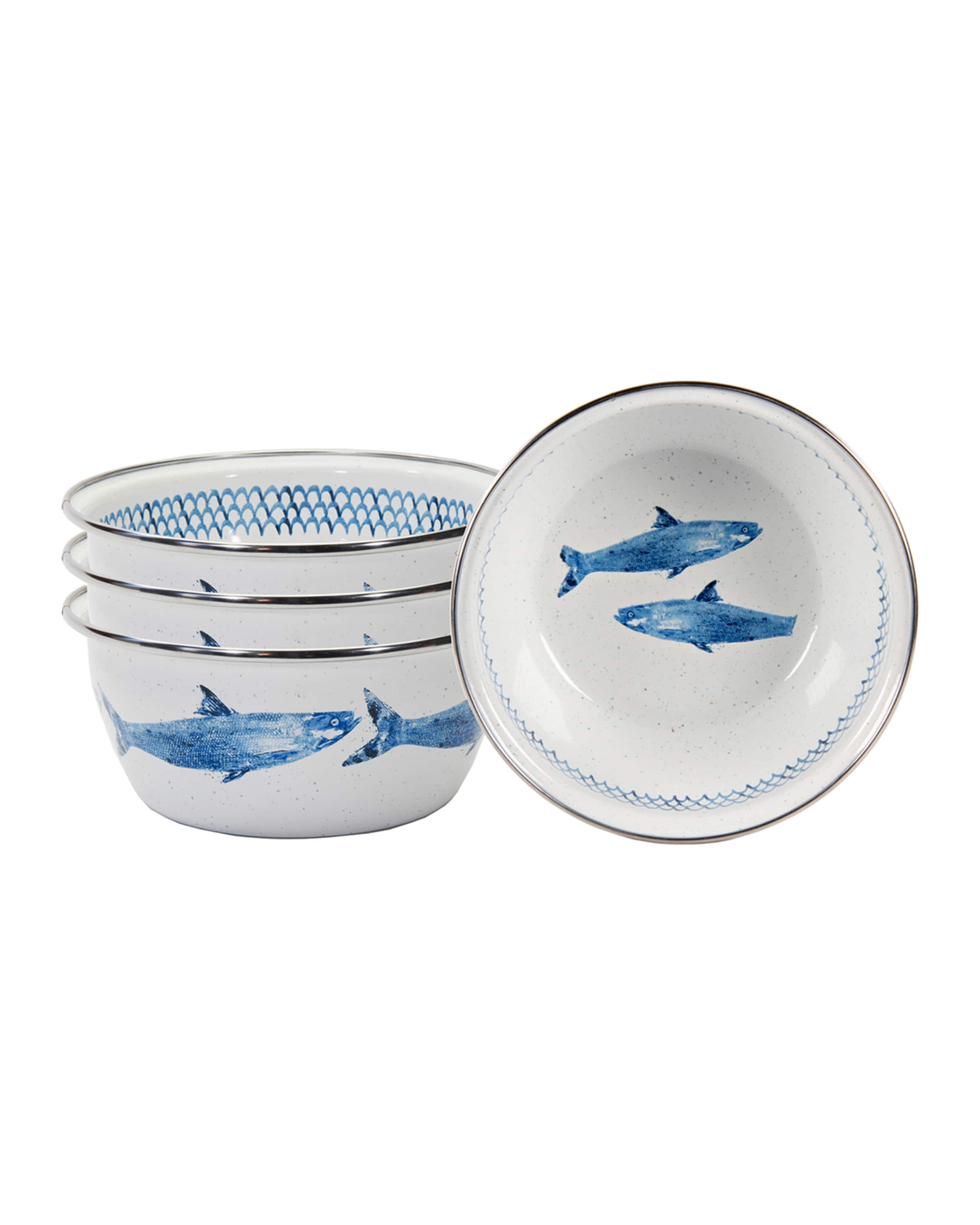 Golden Rabbit Fish Camp Enamelware Latte Mugs, Set of 4 - Blue