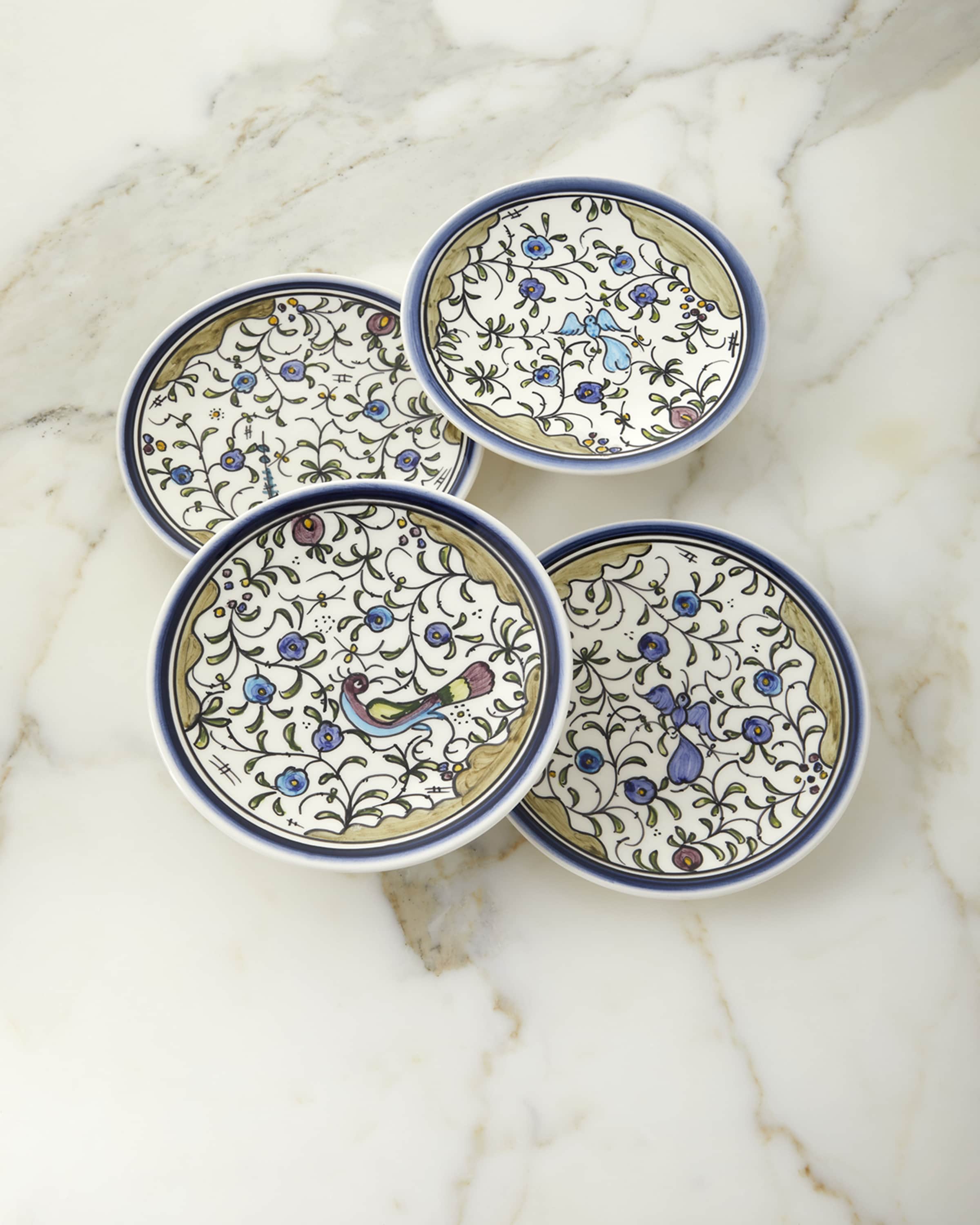 Neiman Marcus Blue and Green Pavoes Appetizer Plates, Set of 4