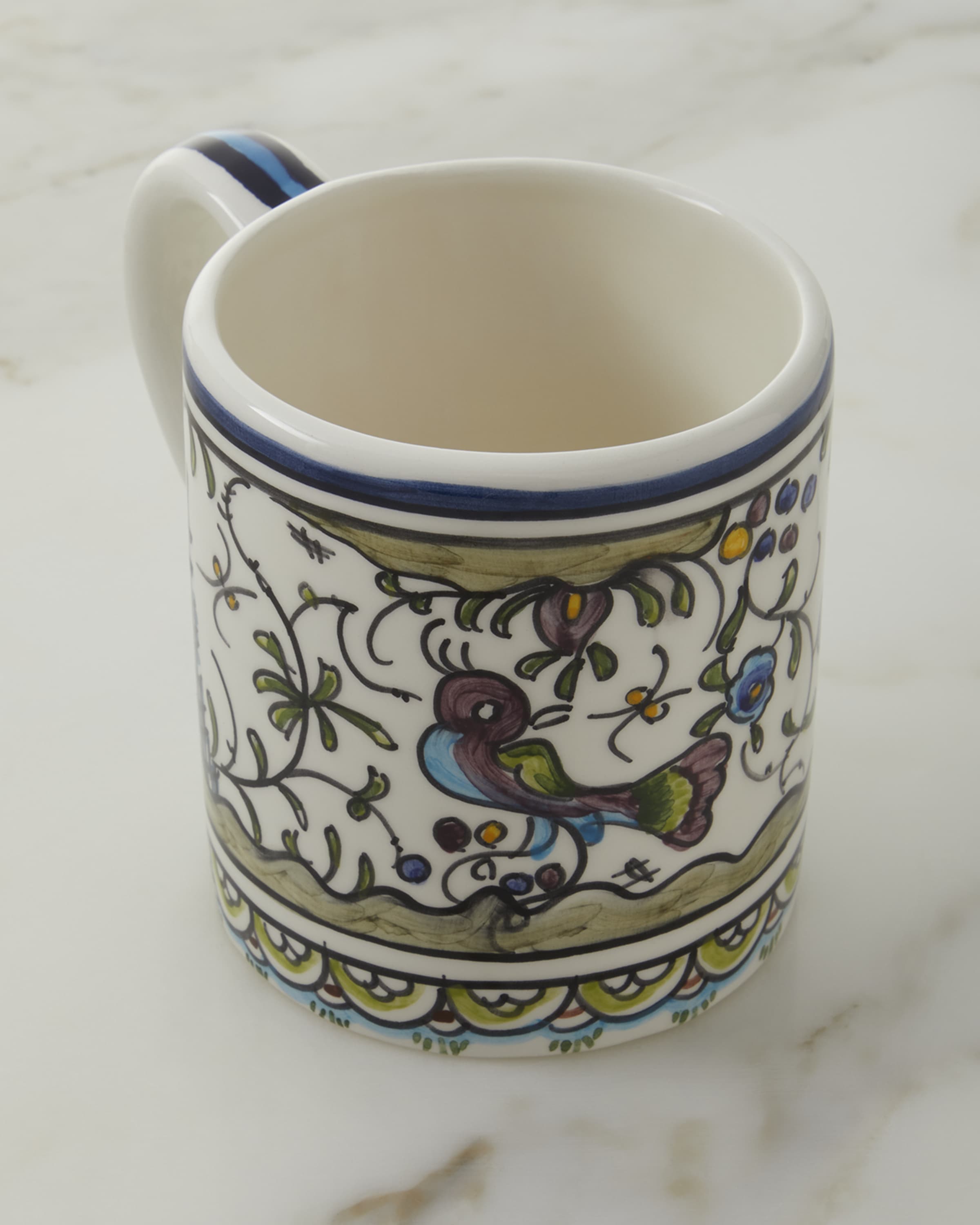 Neiman Marcus Blue and Green Pavoes Mugs, Set of 4