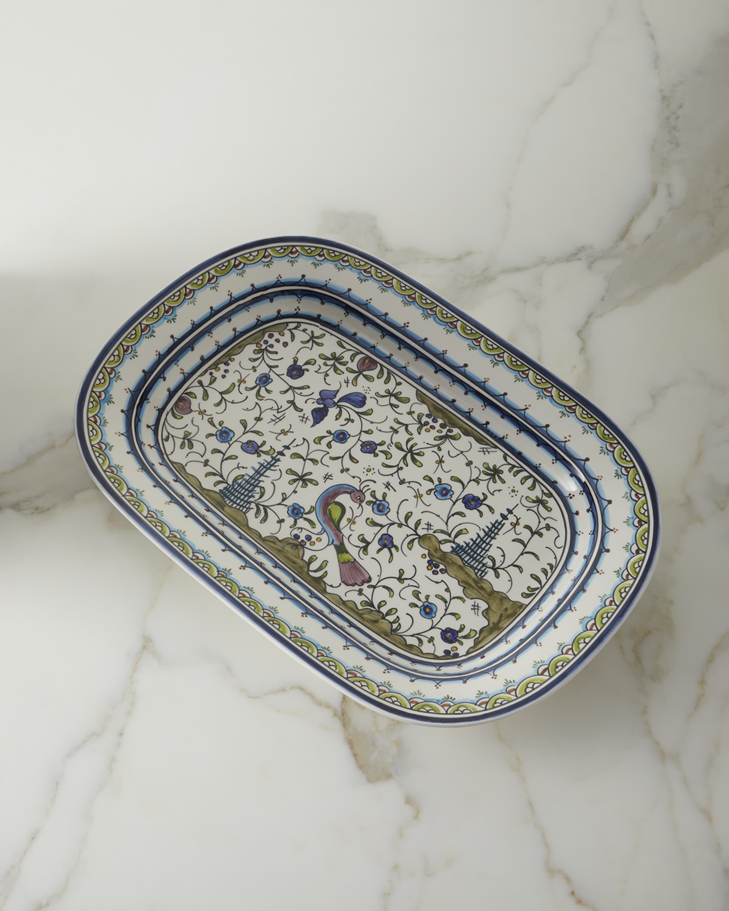 Neiman Marcus Blue and Green Pavoes Rectangular Platter