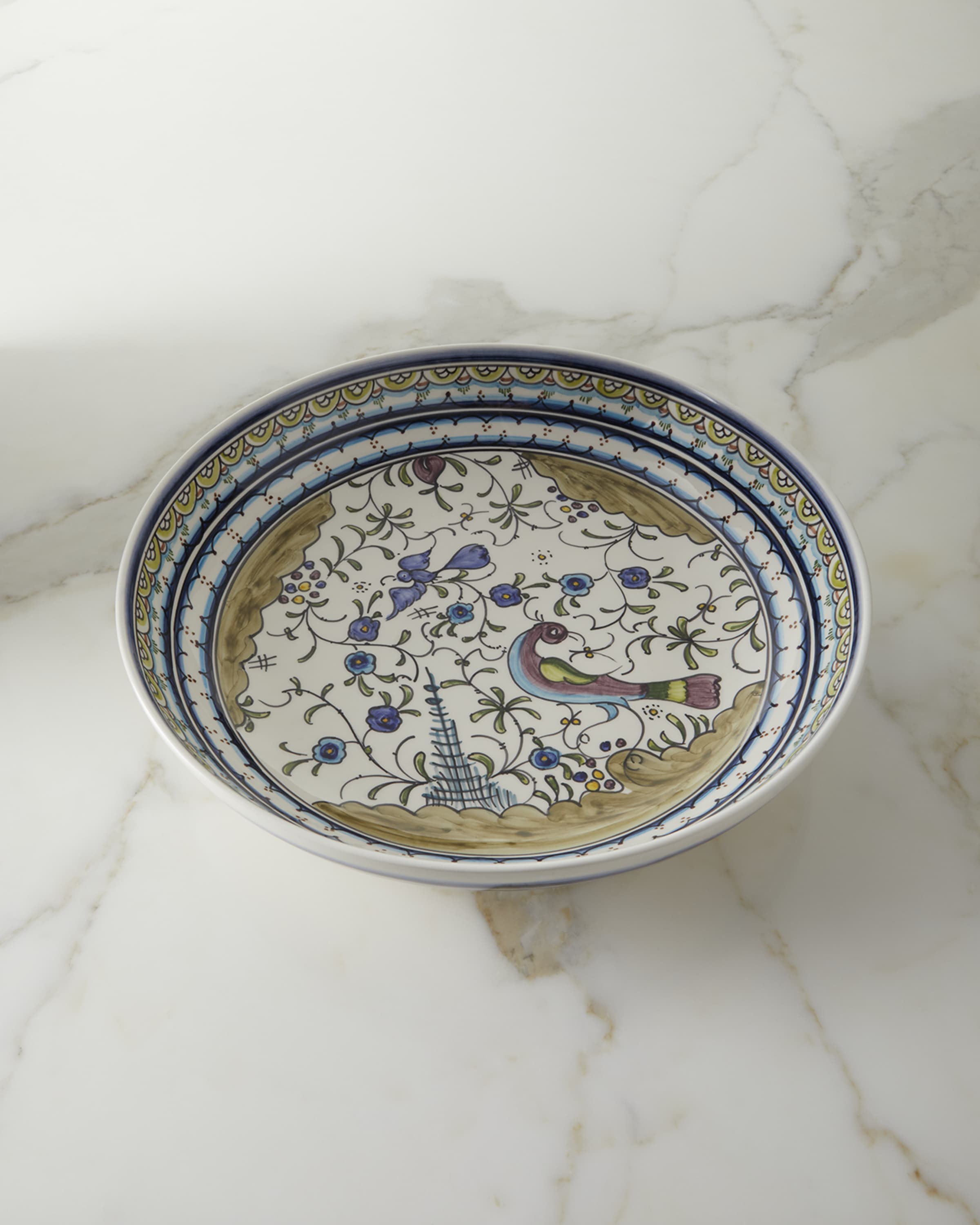 Neiman Marcus Blue and Green Pavoes Serving Bowl