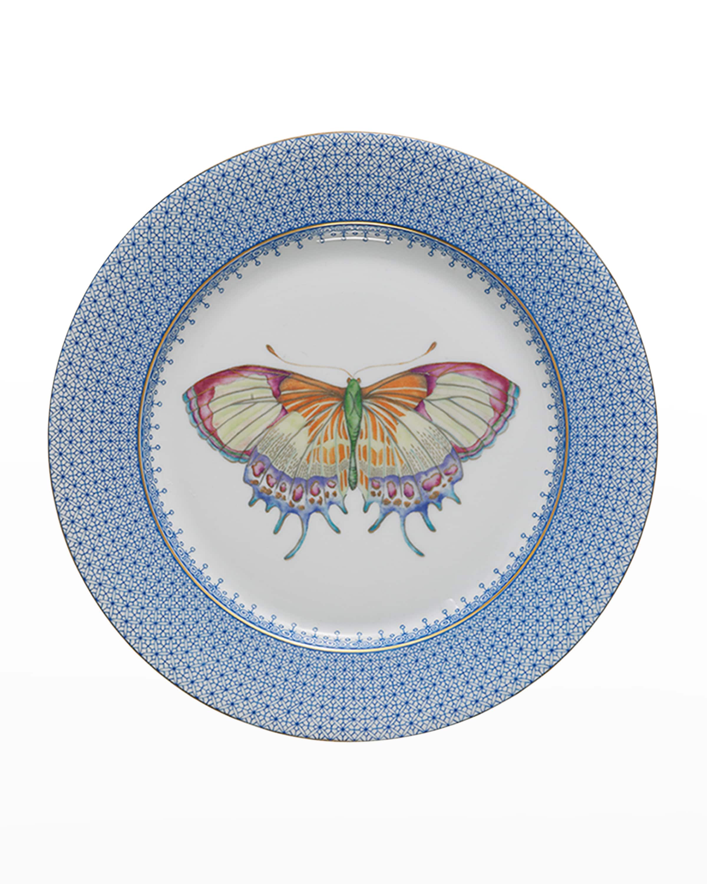 Mottahedeh Cornflower Lace Dessert Plate with Butterfly Center