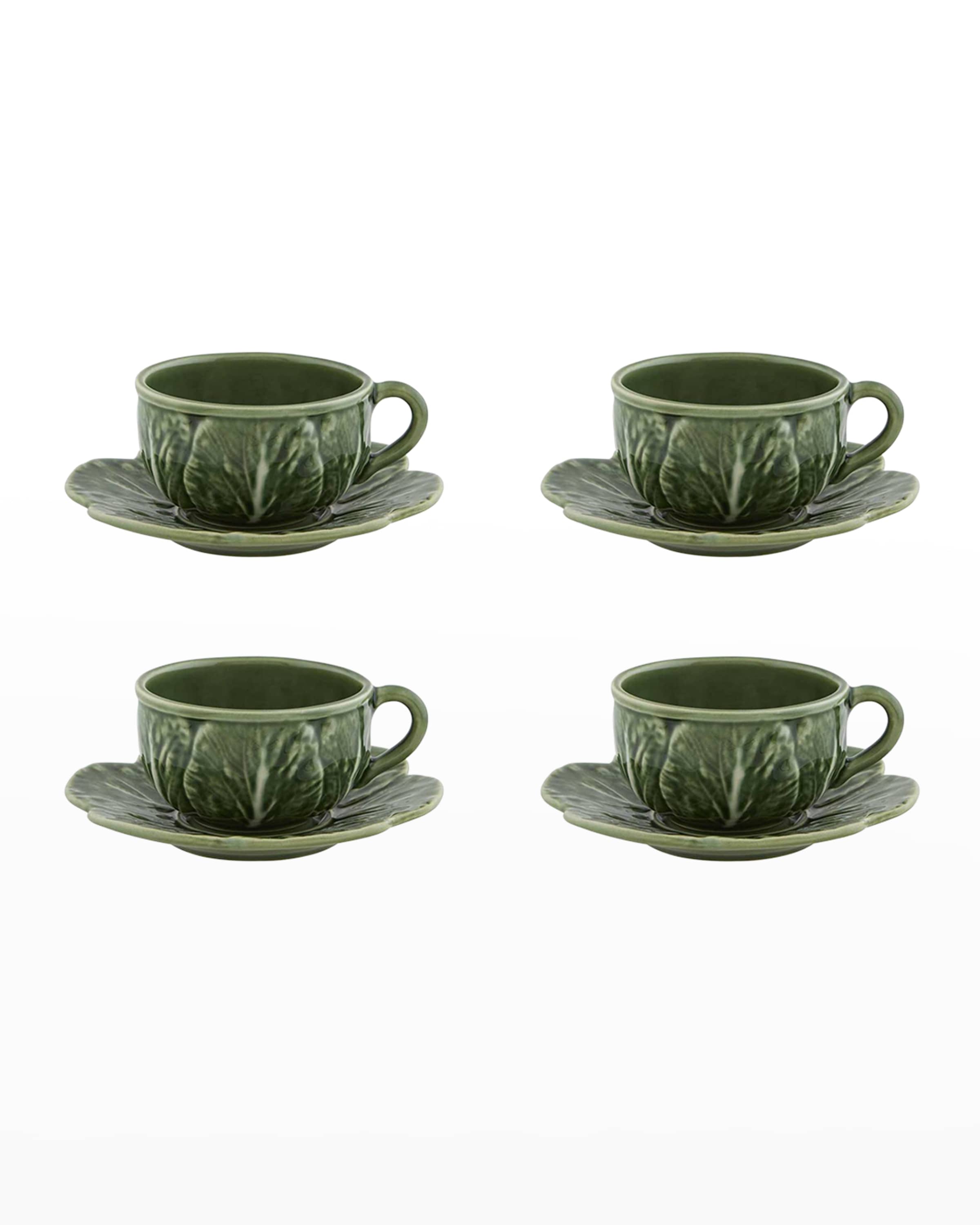 Bordallo Pinheiro Cabbage Teacup & Saucers, Green - Set of 4