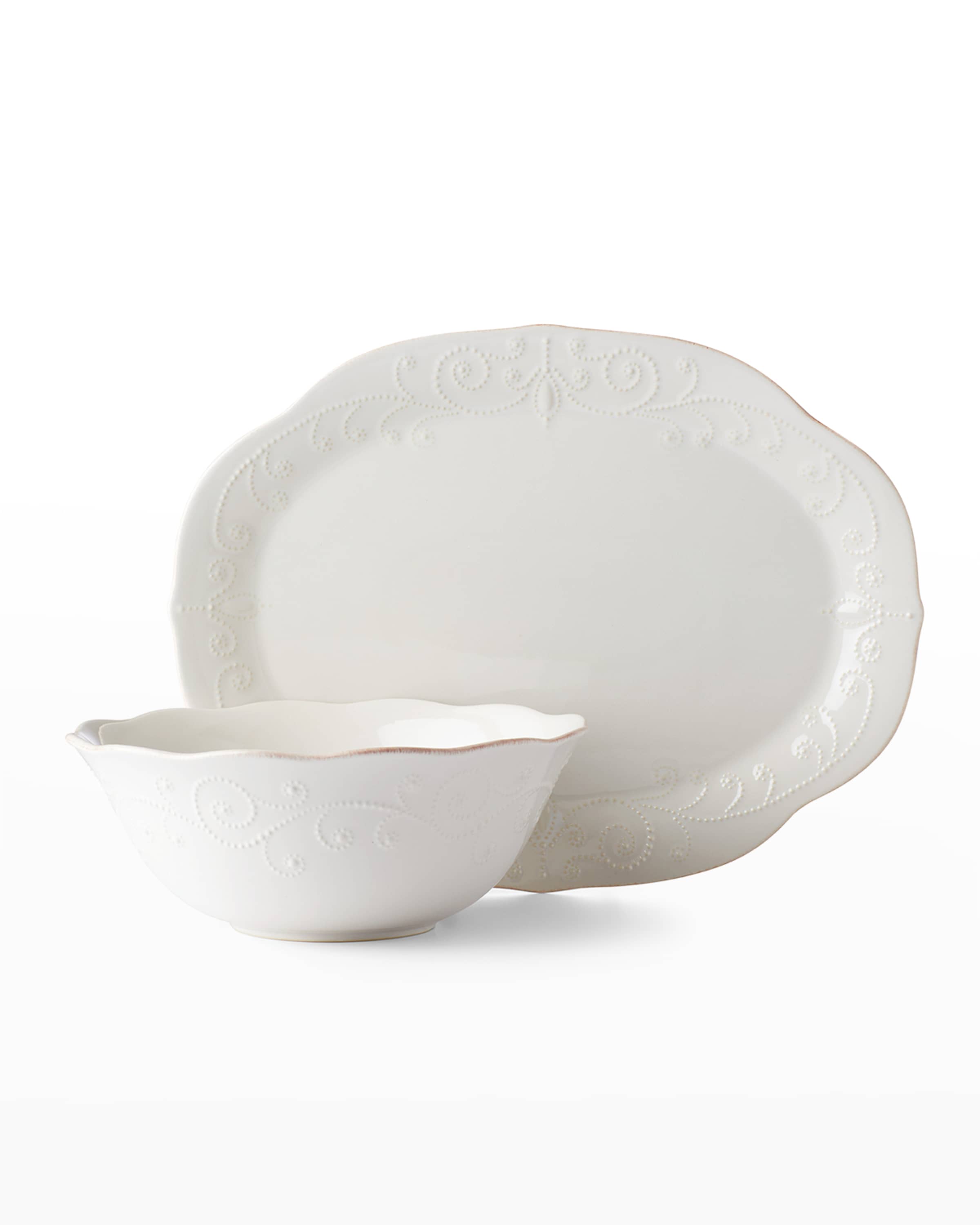 Lenox French Perle Groove Tazones (conjunto De 3), Blanco, Mini
