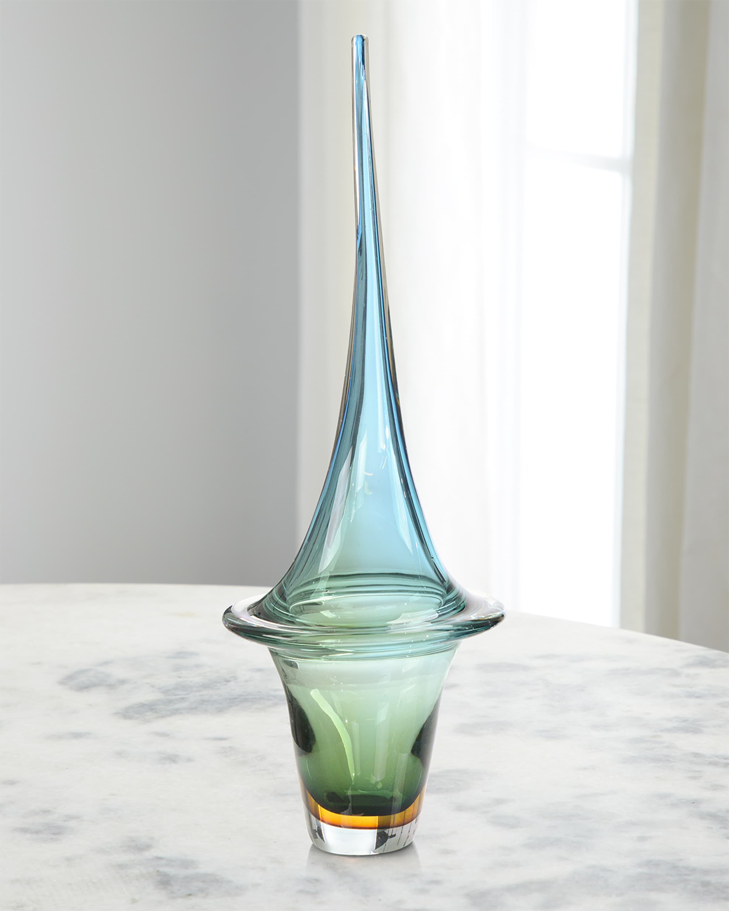 John-Richard Collection Azure Blue Handblown Glass Sculpture I - 28"