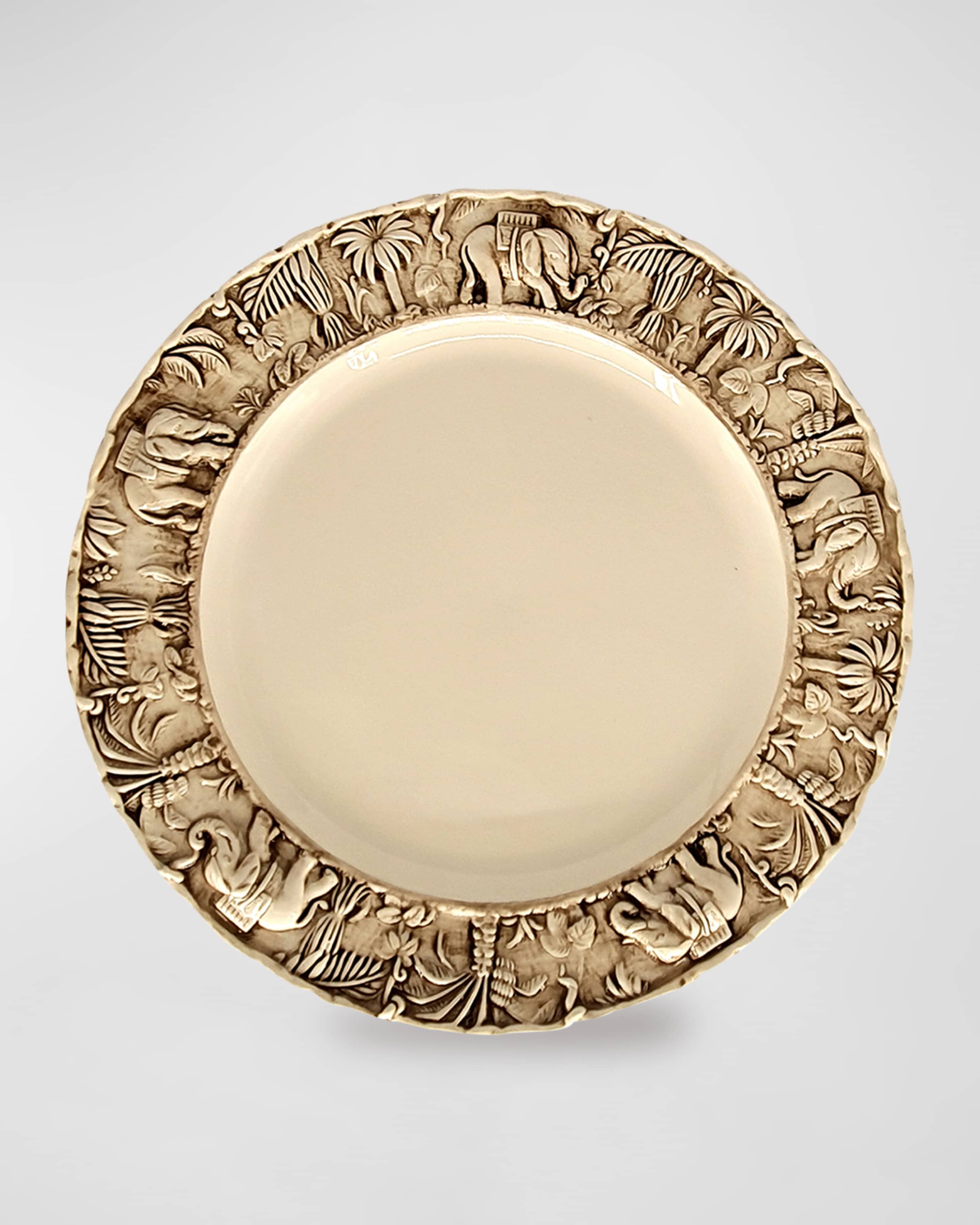 Les Ottomans La Menagerie Ottomane Handpainted Dinner Plate - Elephant Grey, Set of 4