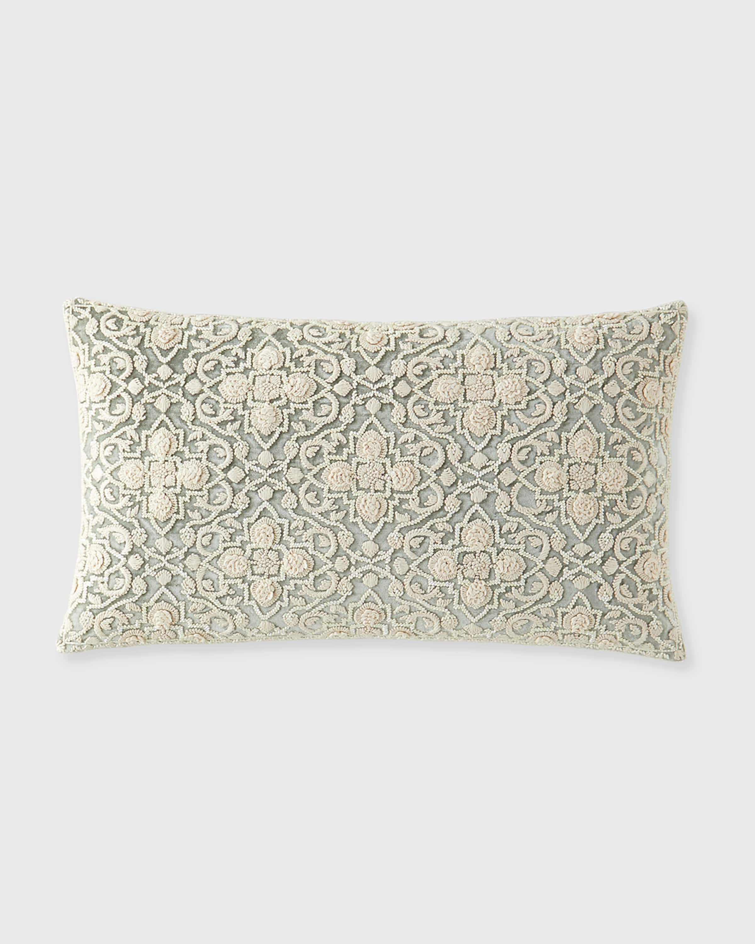 Callisto Home Glyes Beaded and Embroidered Velvet Decorative Pillow, 14" x 24"