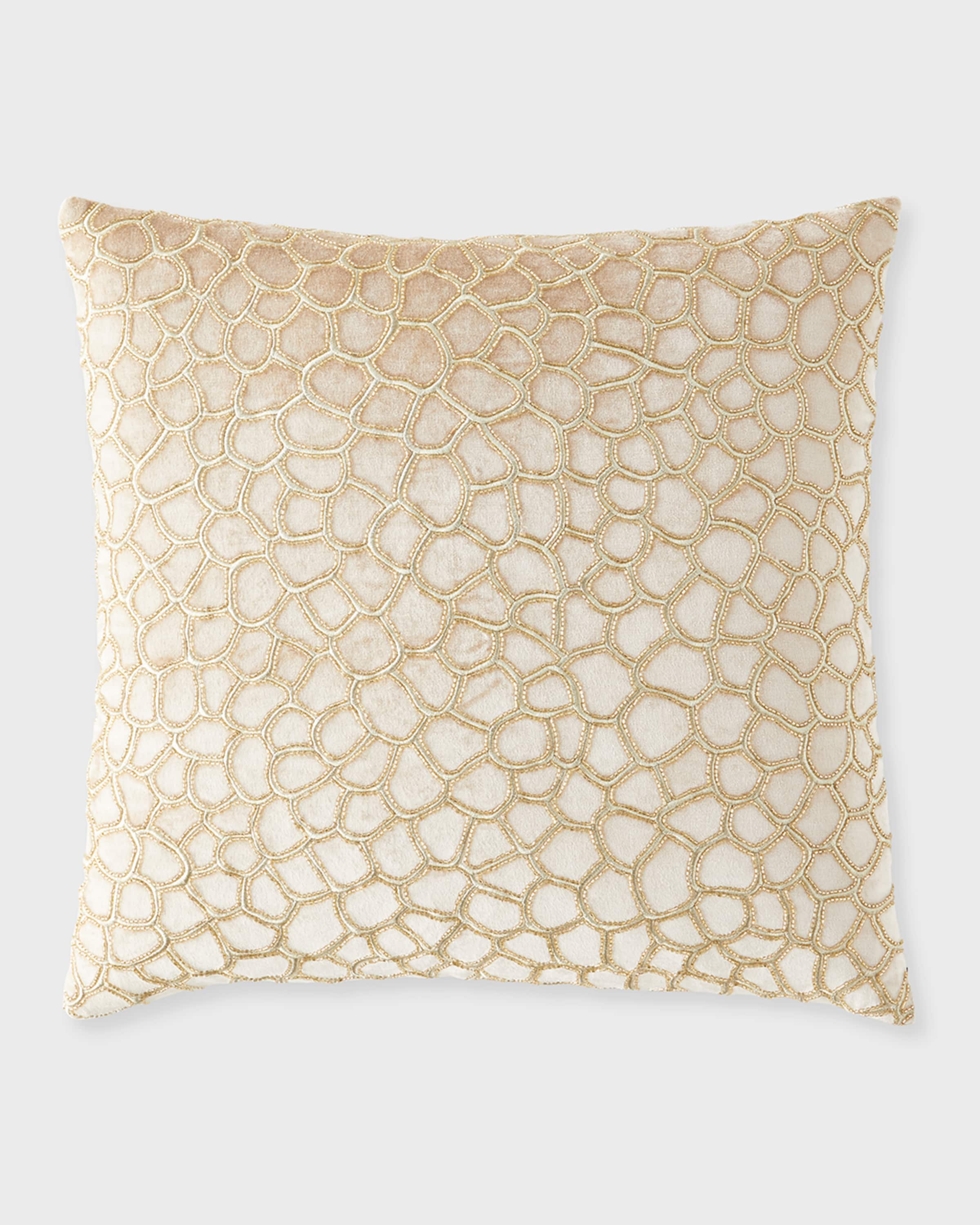 Callisto Home Larrisa Modern Metallic and Beaded Velvet Decorative Pillow, 22" Square