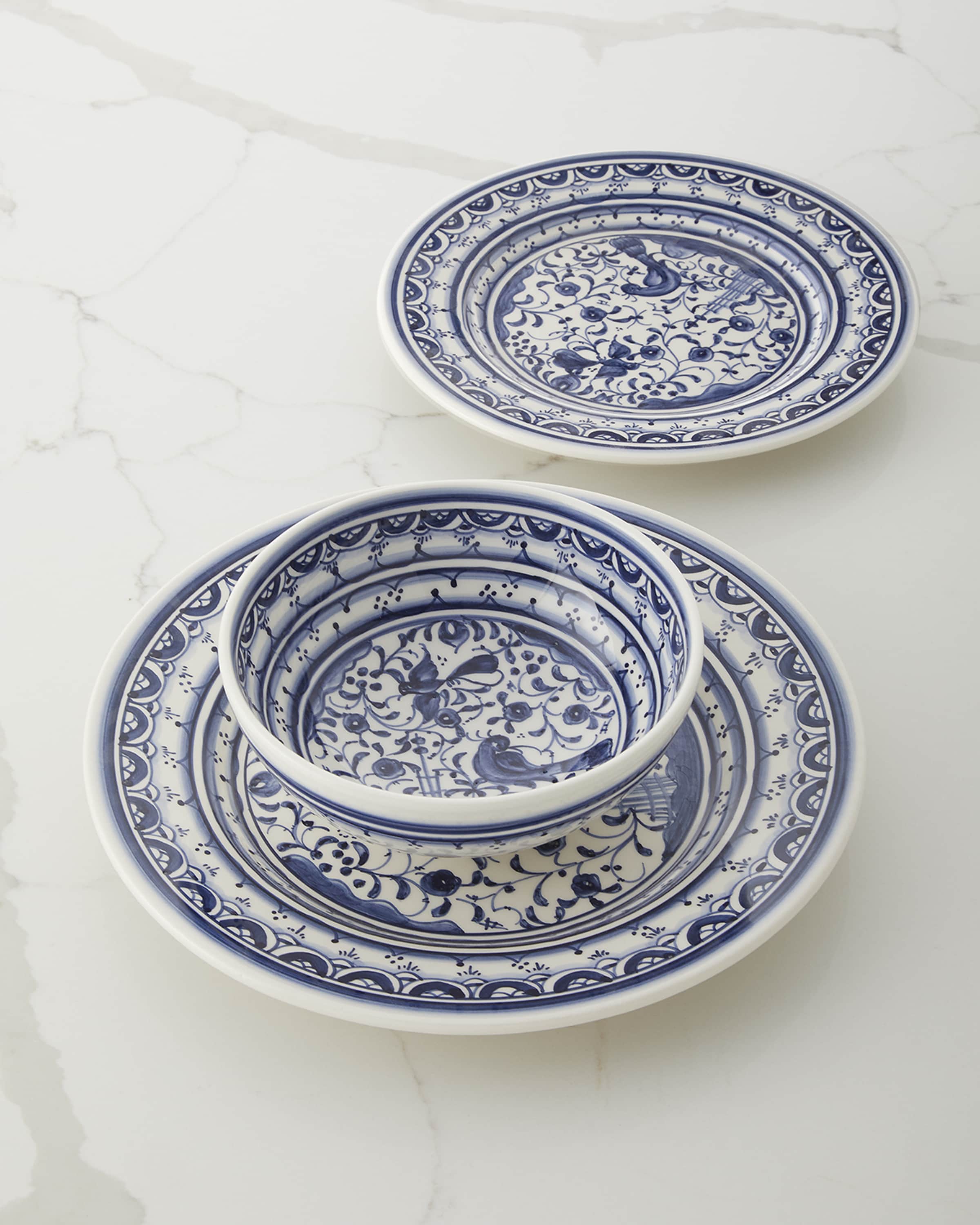 Neiman Marcus Pavoes Blue & White 12-Piece Dinnerware Set