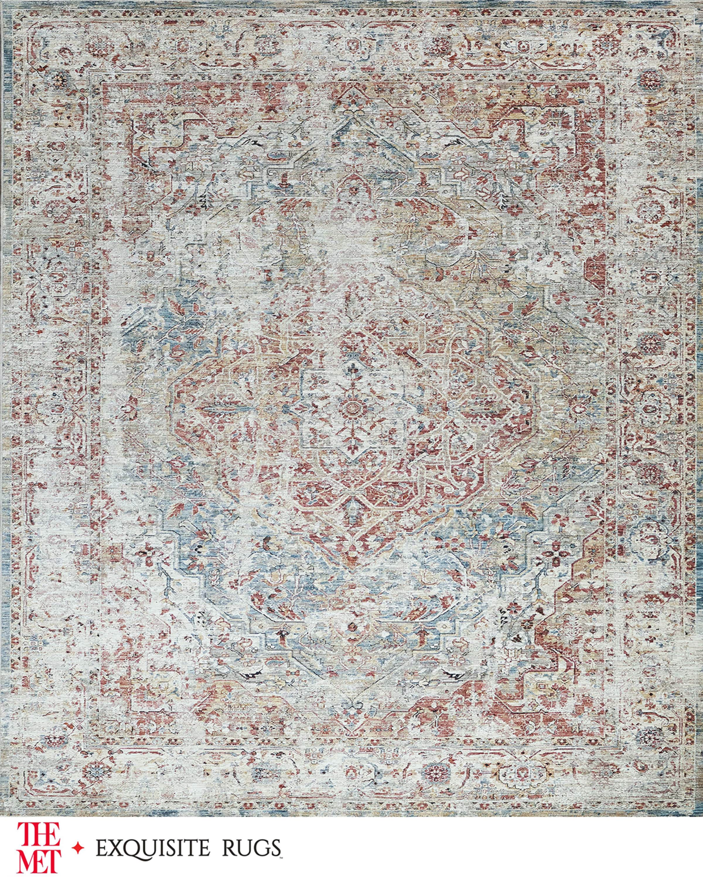 Exquisite Rugs x THE MET Antique Loom Rust & Light Blue Rug, 3' x 12'