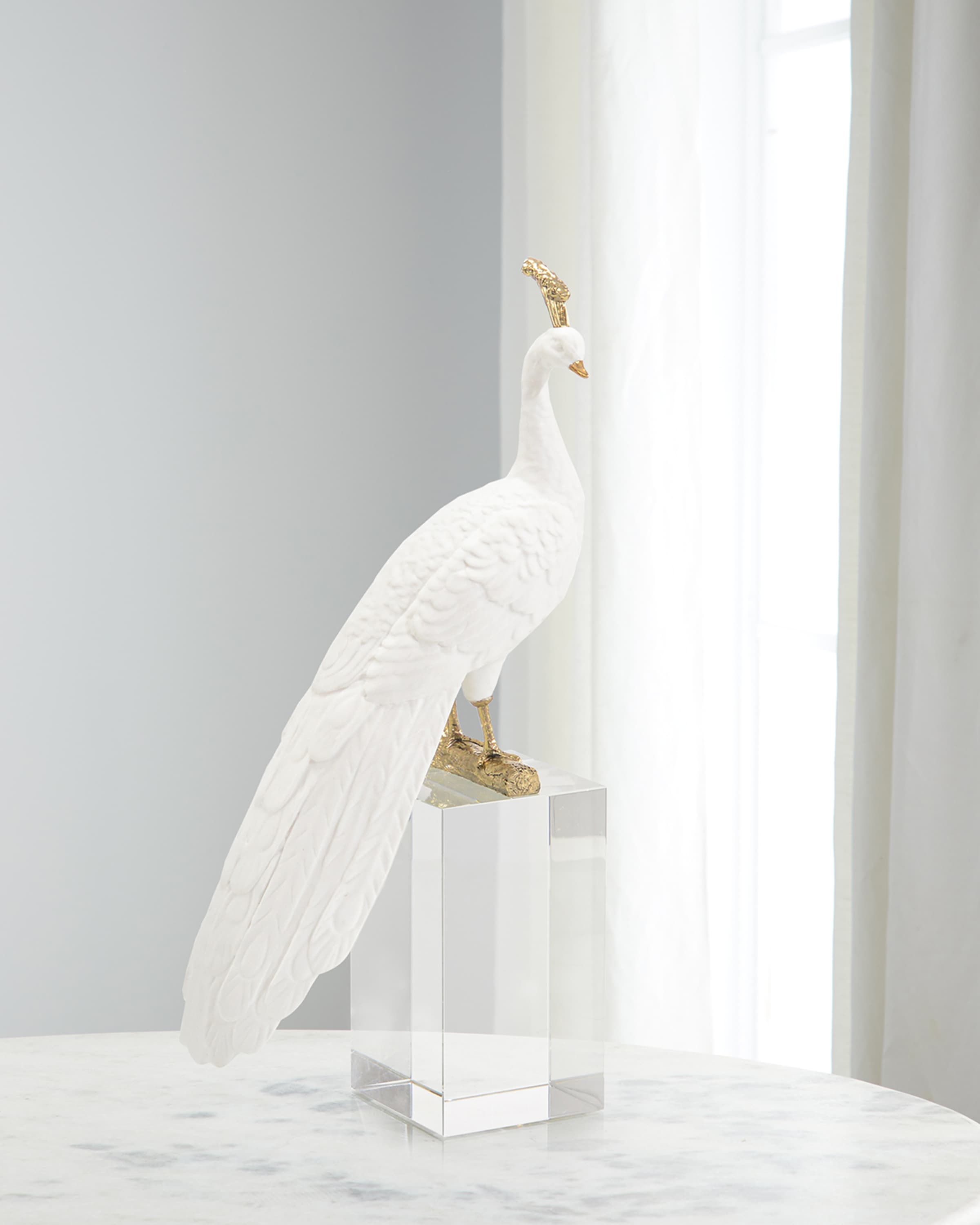 John-Richard Collection White Peacock Sculpture on Crystal Base II