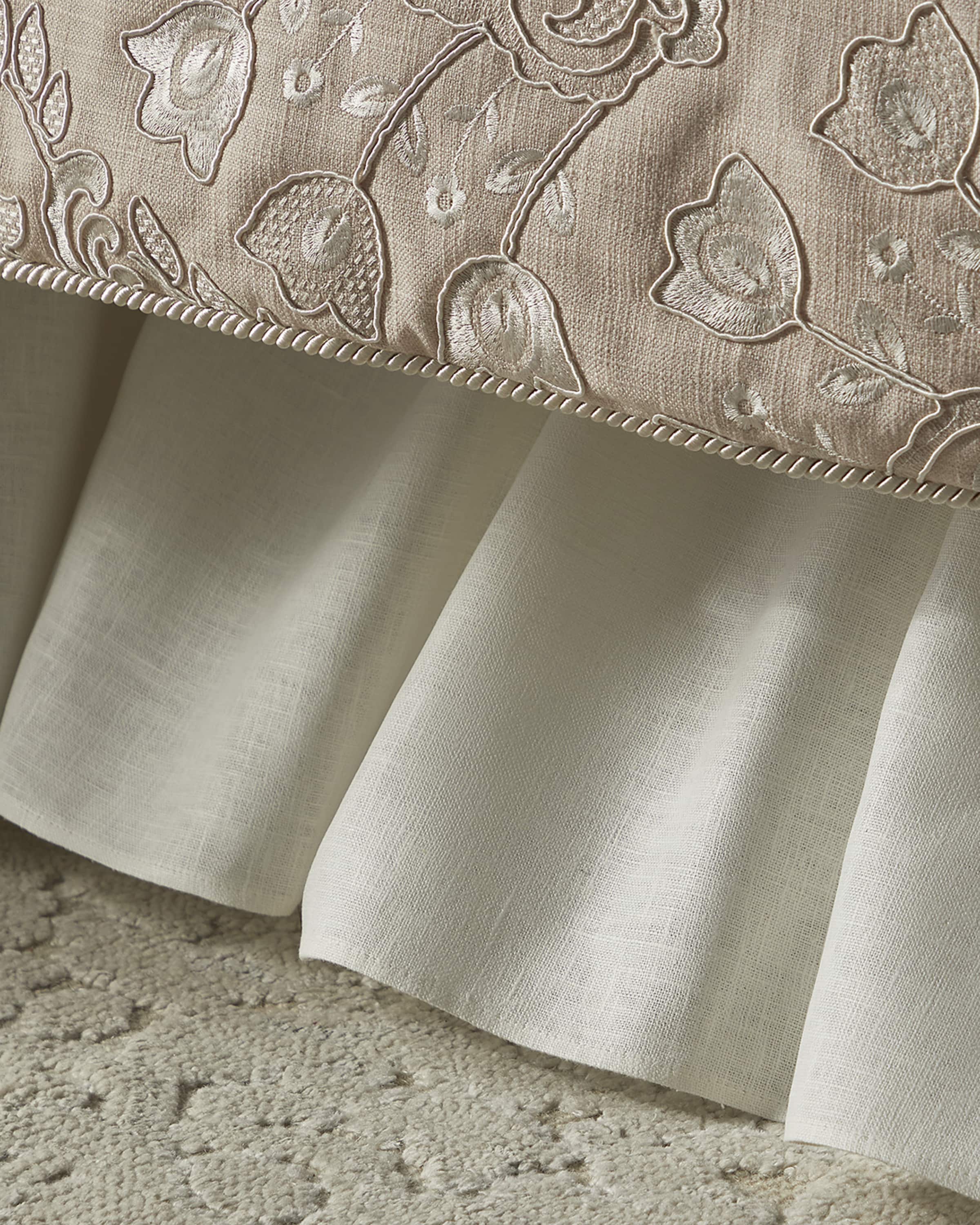 Austin Horn Collection Tulip Embroidered Ruffle Dust Skirt, Queen