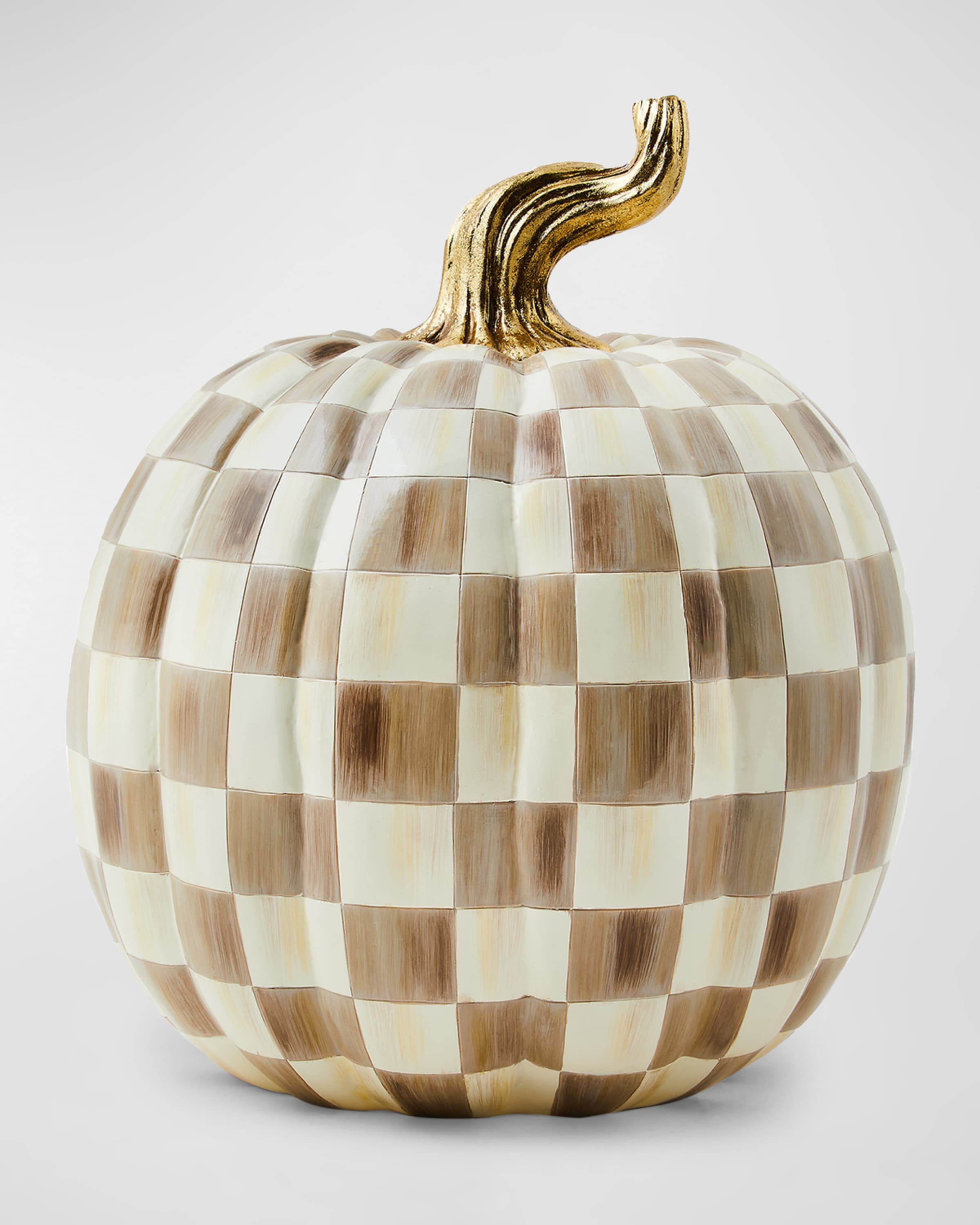MacKenzie-Childs Mocha Check Large Pumpkin, 17.3"