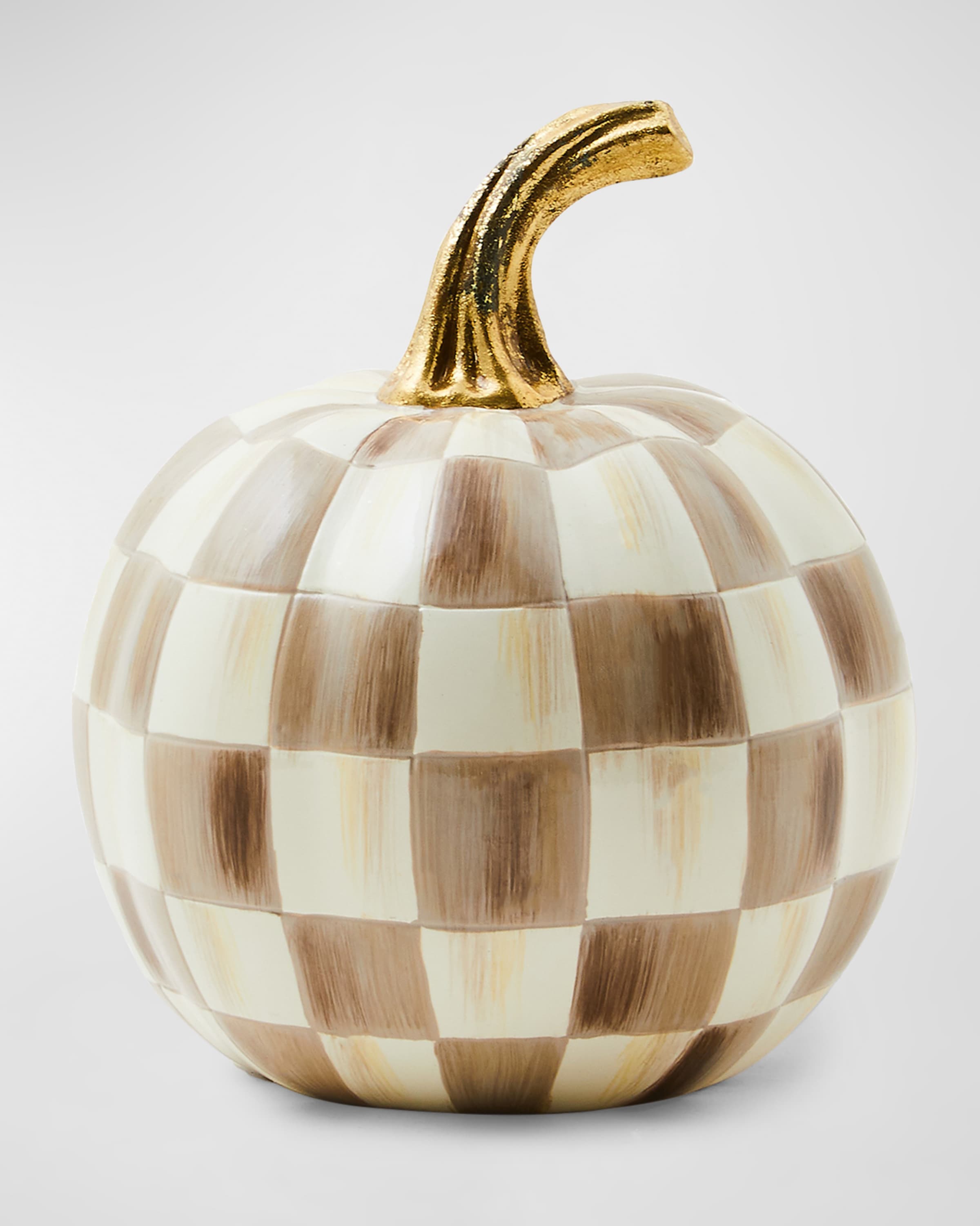 MacKenzie-Childs Mocha Check Mini Pumpkin, 8.4"