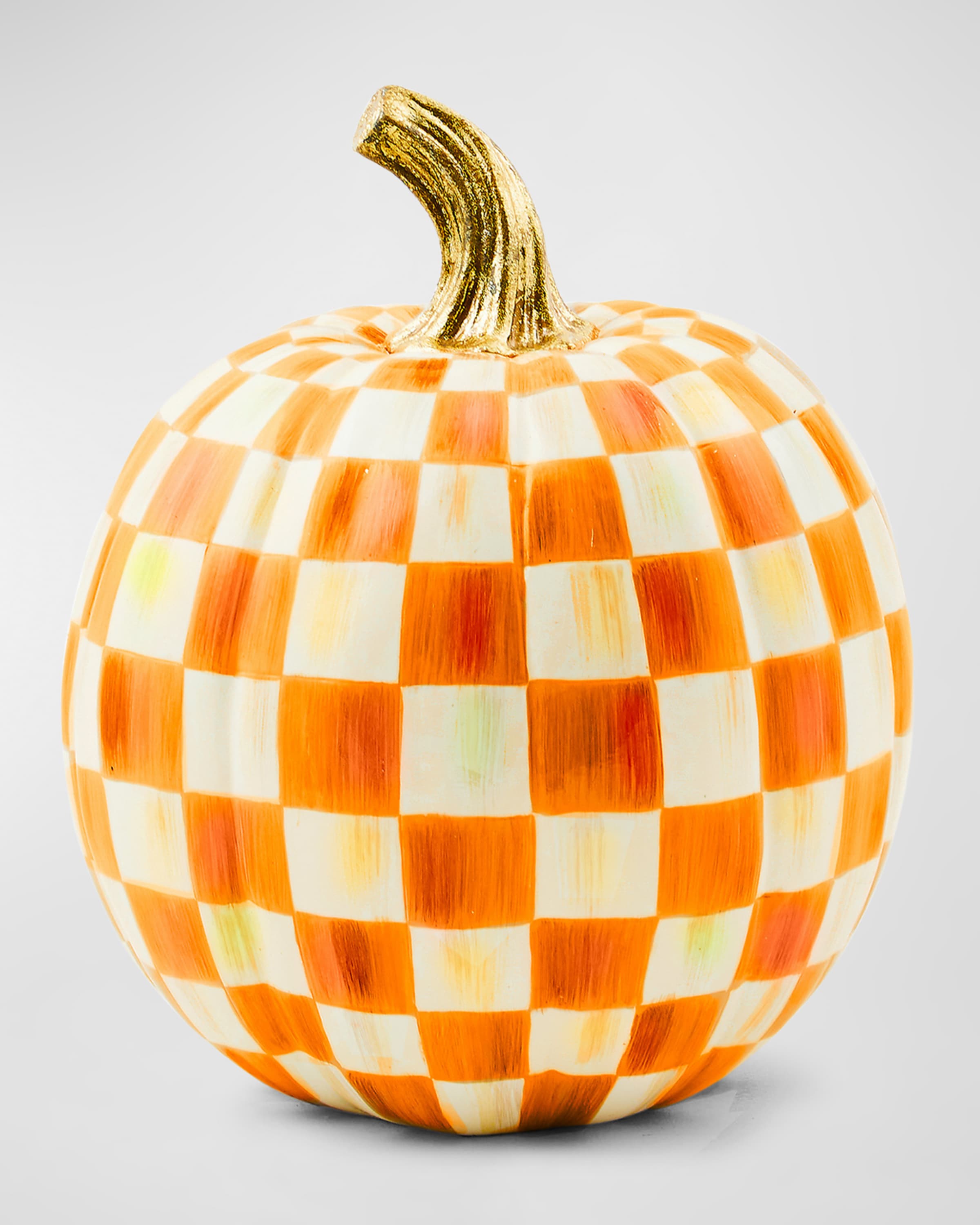 MacKenzie-Childs Orange Check Small Pumpkin, 10"