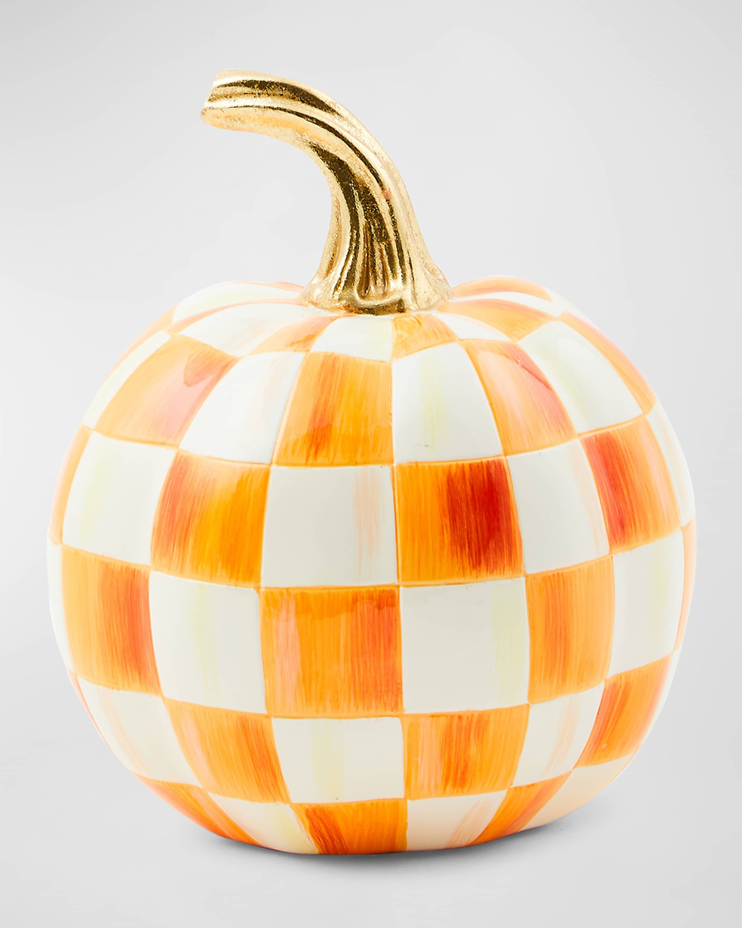 MacKenzie-Childs Orange Check Mini Pumpkin, 8.5"