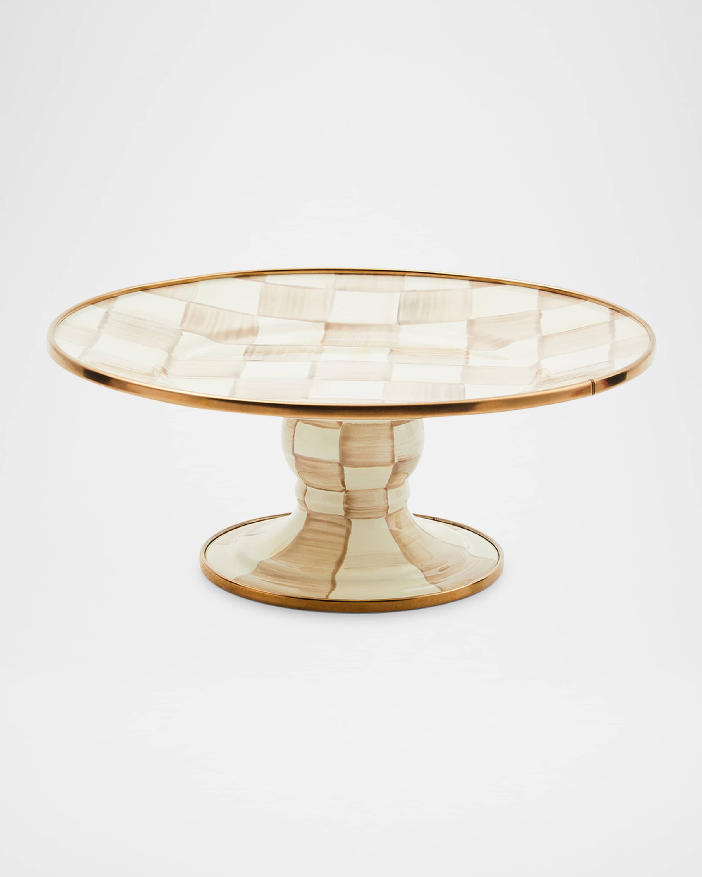 MacKenzie-Childs Mocha Check Mini Pedestal Platter