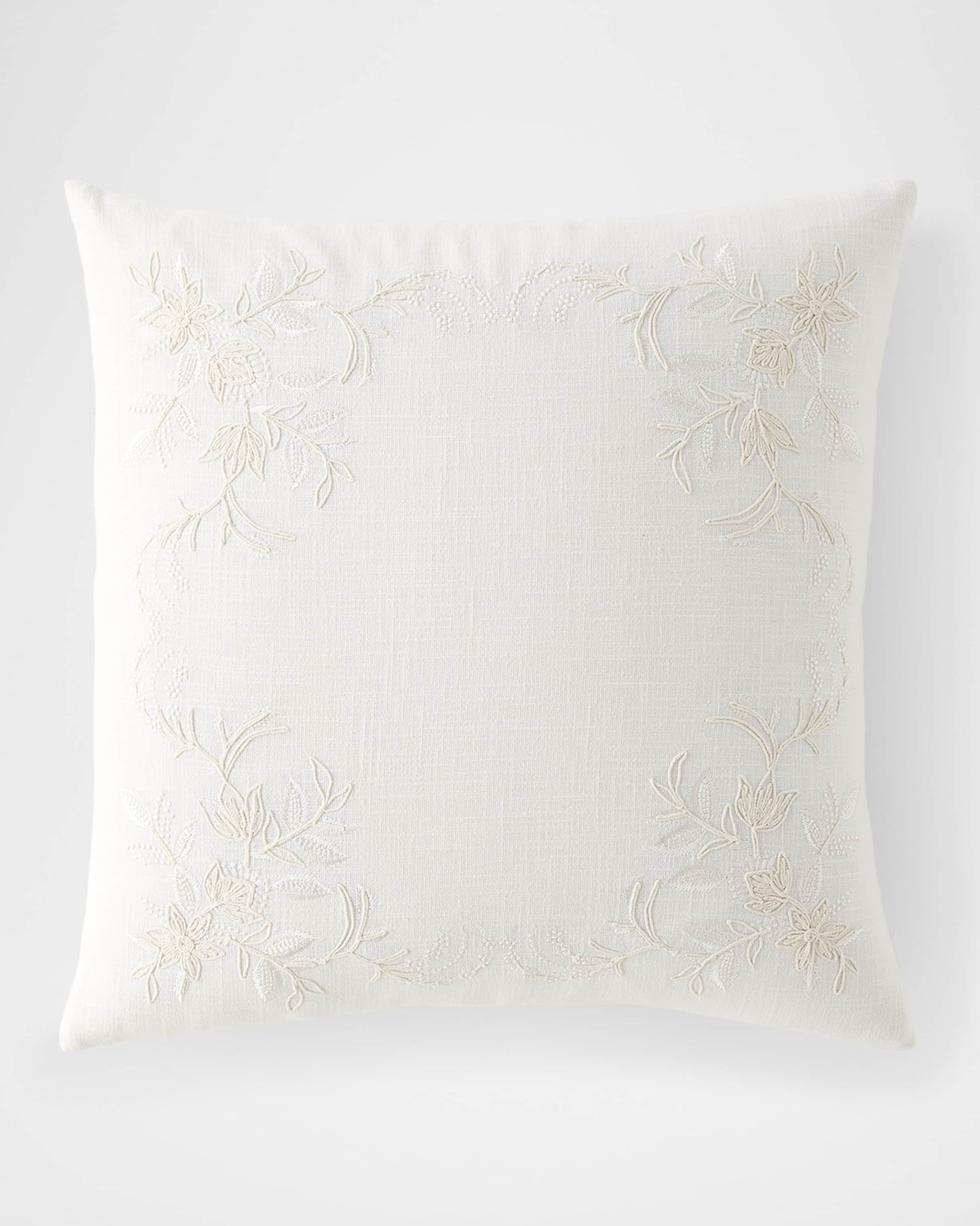 Callisto Home Lavoe Embroidered Floral Border Decorative Pillow, 22" Square
