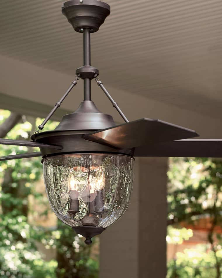 Ellington Dark Aged Bronze Outdoor Ceiling Fan with Lantern, 52"