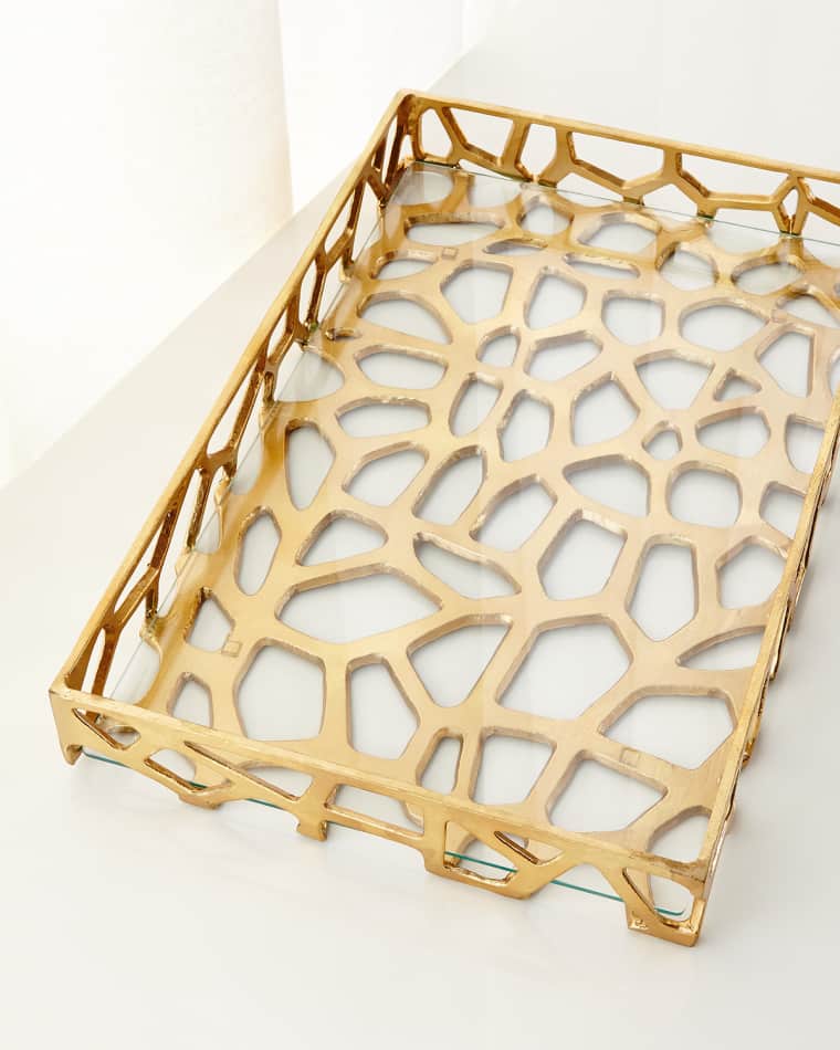 Worlds Away Organic Iron Tray with Glass