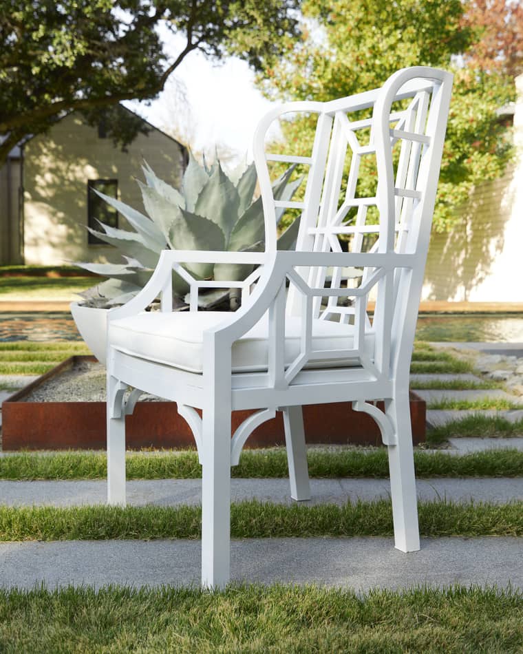 Neiman Marcus Tamsin White Chinoiserie Outdoor Wing Chair