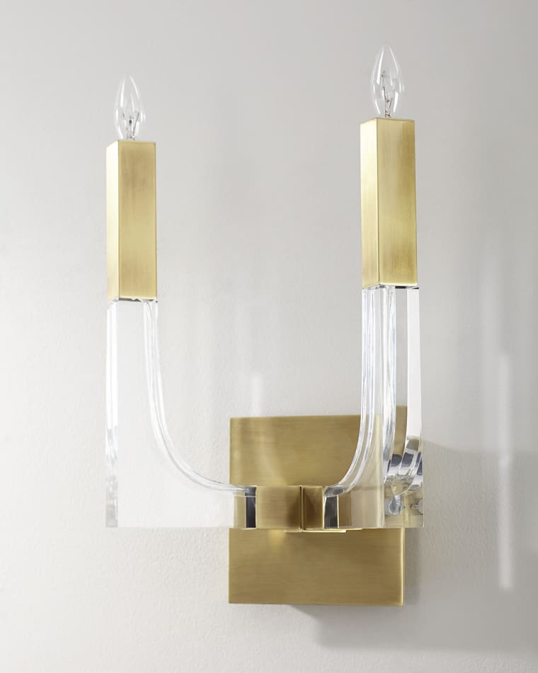 John-Richard Collection Acrylic and Brass Double-Light Wall Sconce