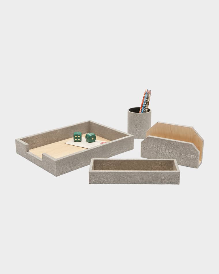 Pigeon and Poodle Crosby Faux-Shagreen Desk Organizer Accessory Set